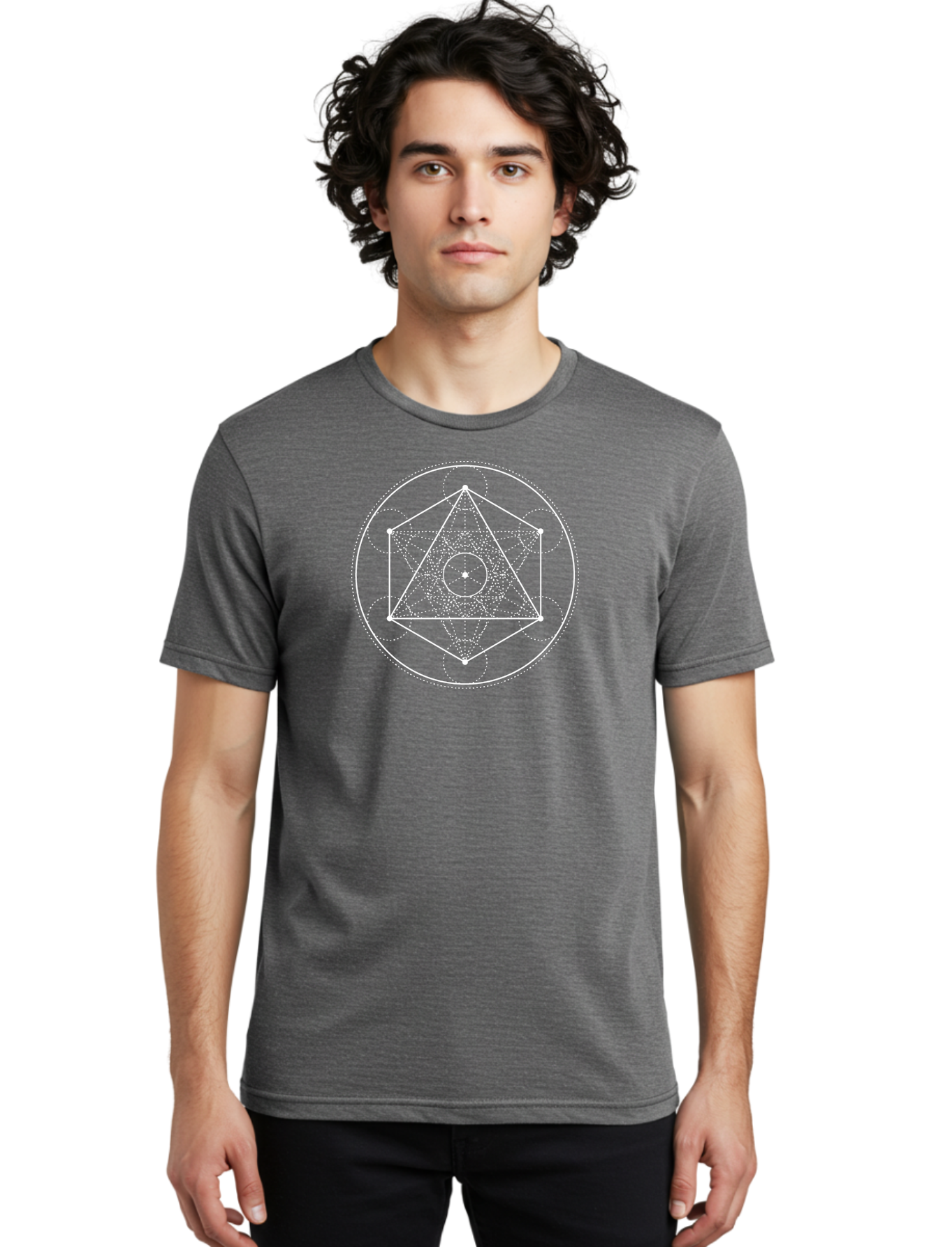 Geometric-Shape-2 Men'S Graphic Tee, 100% Cotton, Comfortable Casual Summer Wear, Machine Washable, Sacred Geometry, Geometric Shapes, Triangle, Circle, Spiritual Symbols, Mystical Patterns, White Lines, Dotted Lines, Spiritual Significance, Aab984 4