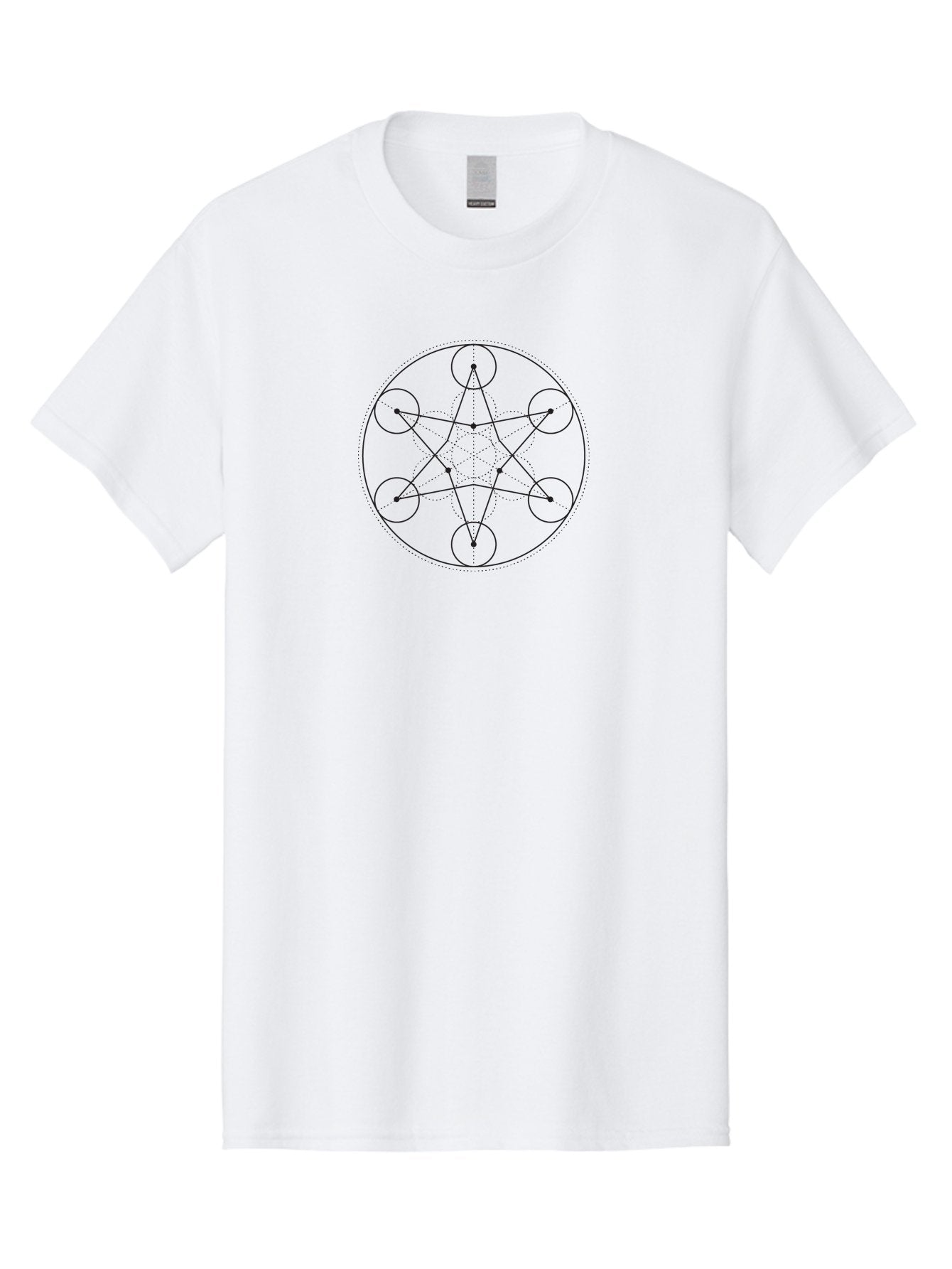Pentagram-Diagram Men'S Graphic Tee, 100% Cotton, Comfortable Casual Summer Wear, Machine Washable, Pentagram Symbol, Spiritual Symbolism, Mystic Geometry, Connected Circles, Sacred Shapes, Intricate Design, Esoteric Patterns, Occult Art, Aab990