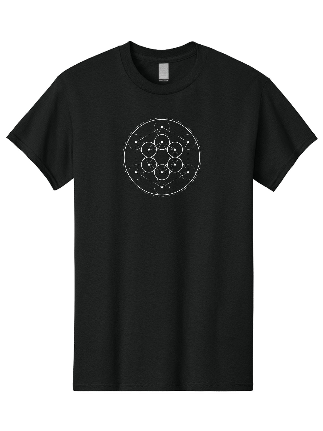 Seed-Of-Life-1 Men'S Graphic Tee, 100% Cotton, Comfortable Casual Summer Wear, Machine Washable, Sacred Geometry, Seed Of Life, Spiritual Symbol, White Design, Geometric Pattern, Seven Circles, Divine Proportion, Harmony, Balance, Meditation Aab992 8
