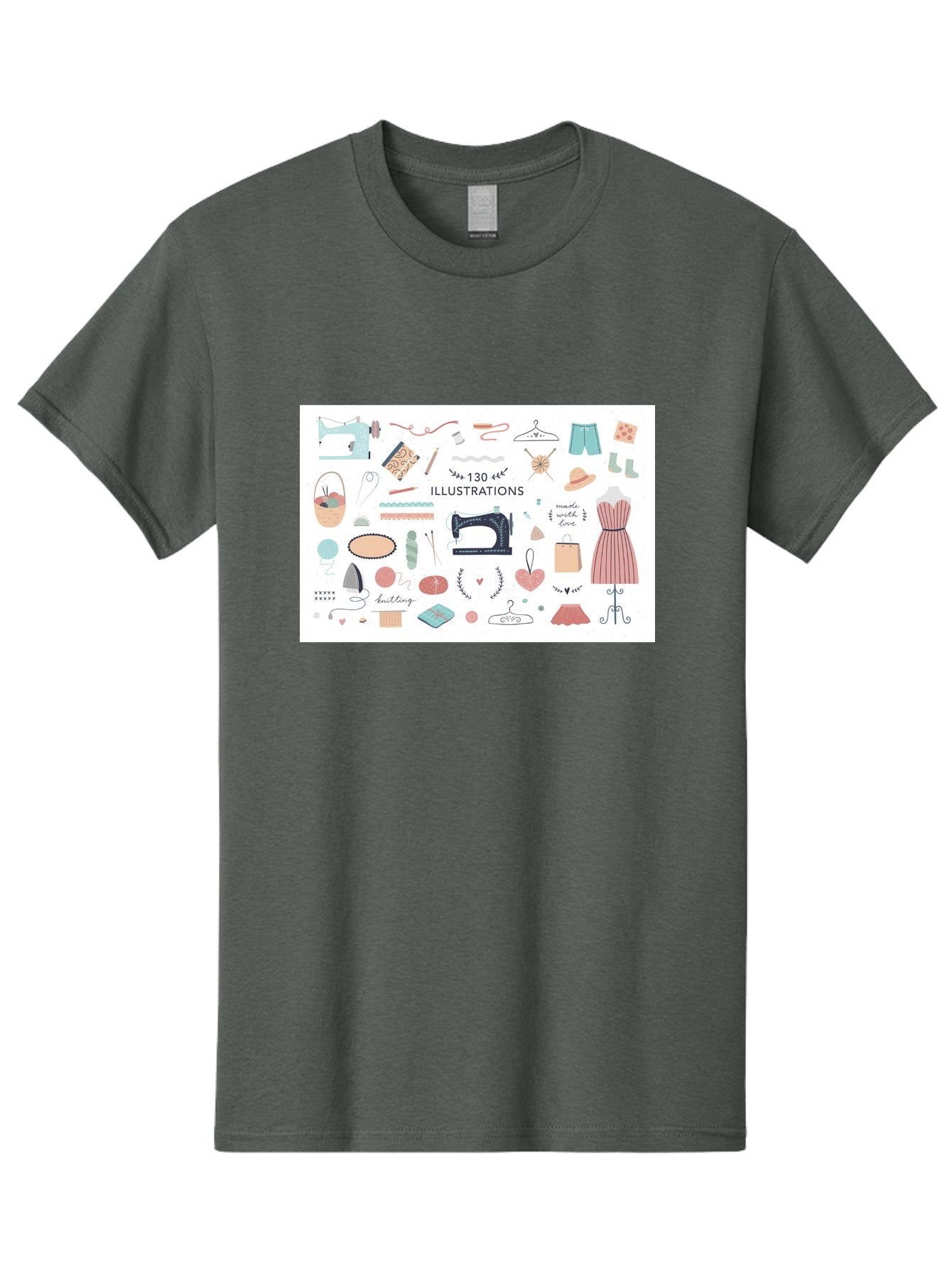 130-Illustrations Men'S Graphic Tee, 100% Cotton, Comfortable Casual Summer Wear, Machine Washable, Sewing Machine, Knitting Needles, Thread, Scissors, Clothes Hangers, Fashion Accessories, Diy Crafts, Handmade Clothing, 130 Illustrations, Aab997 11