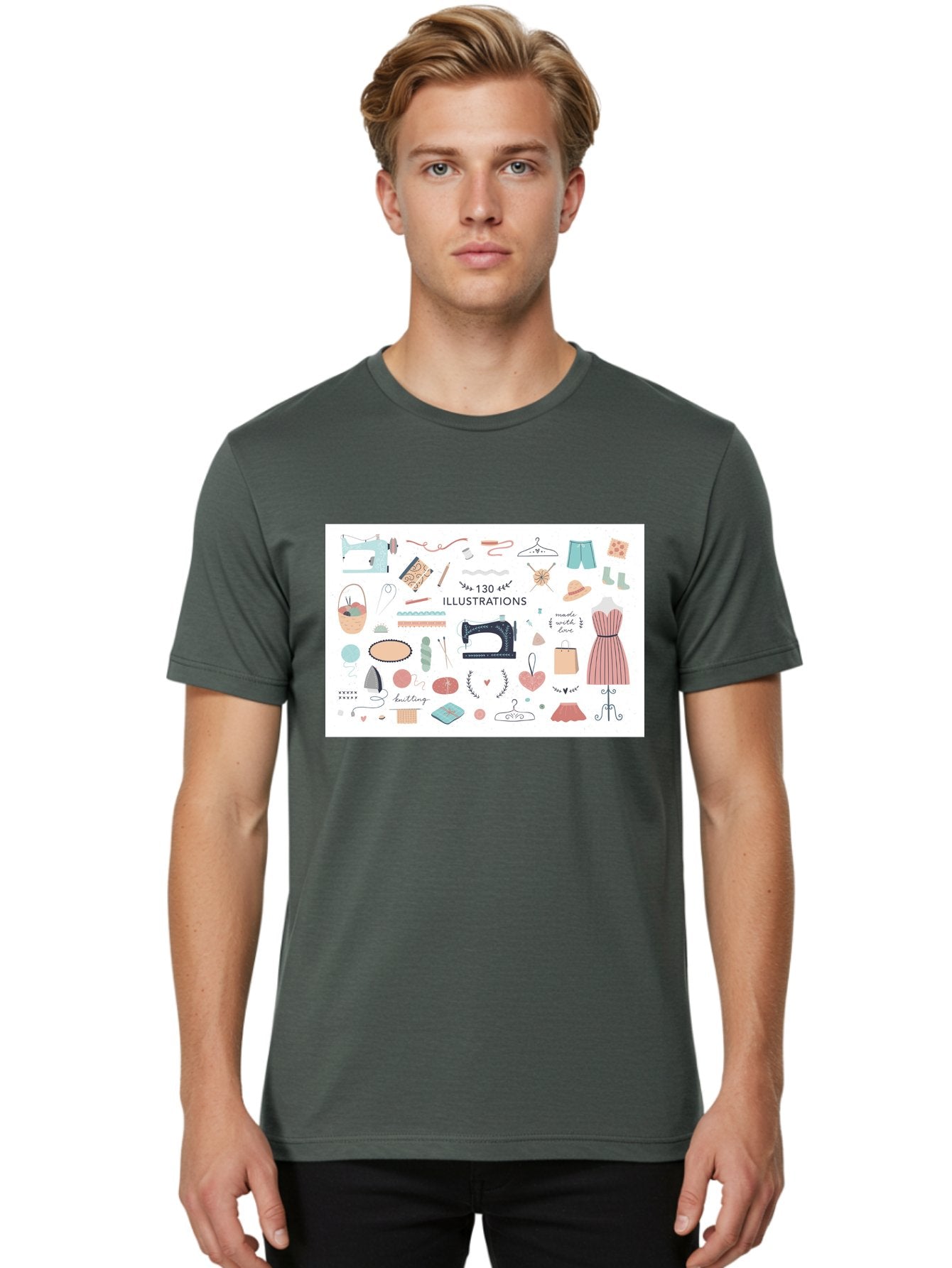 130-Illustrations Men'S Graphic Tee, 100% Cotton, Comfortable Casual Summer Wear, Machine Washable, Sewing Machine, Knitting Needles, Thread, Scissors, Clothes Hangers, Fashion Accessories, Diy Crafts, Handmade Clothing, 130 Illustrations, Aab997 27