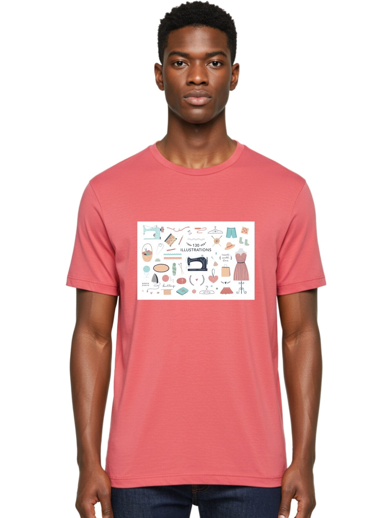 130-Illustrations Men'S Graphic Tee, 100% Cotton, Comfortable Casual Summer Wear, Machine Washable, Sewing Machine, Knitting Needles, Thread, Scissors, Clothes Hangers, Fashion Accessories, Diy Crafts, Handmade Clothing, 130 Illustrations, Aab997 25