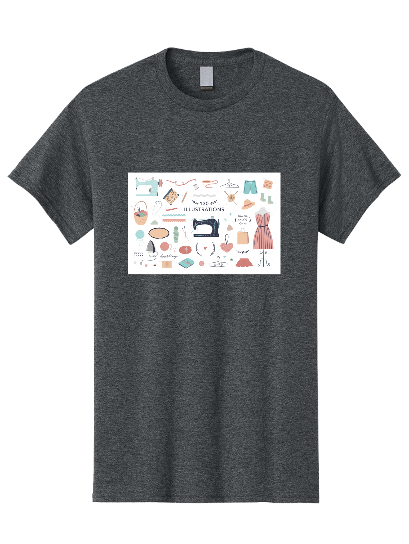 130-Illustrations Men'S Graphic Tee, 100% Cotton, Comfortable Casual Summer Wear, Machine Washable, Sewing Machine, Knitting Needles, Thread, Scissors, Clothes Hangers, Fashion Accessories, Diy Crafts, Handmade Clothing, 130 Illustrations, Aab997