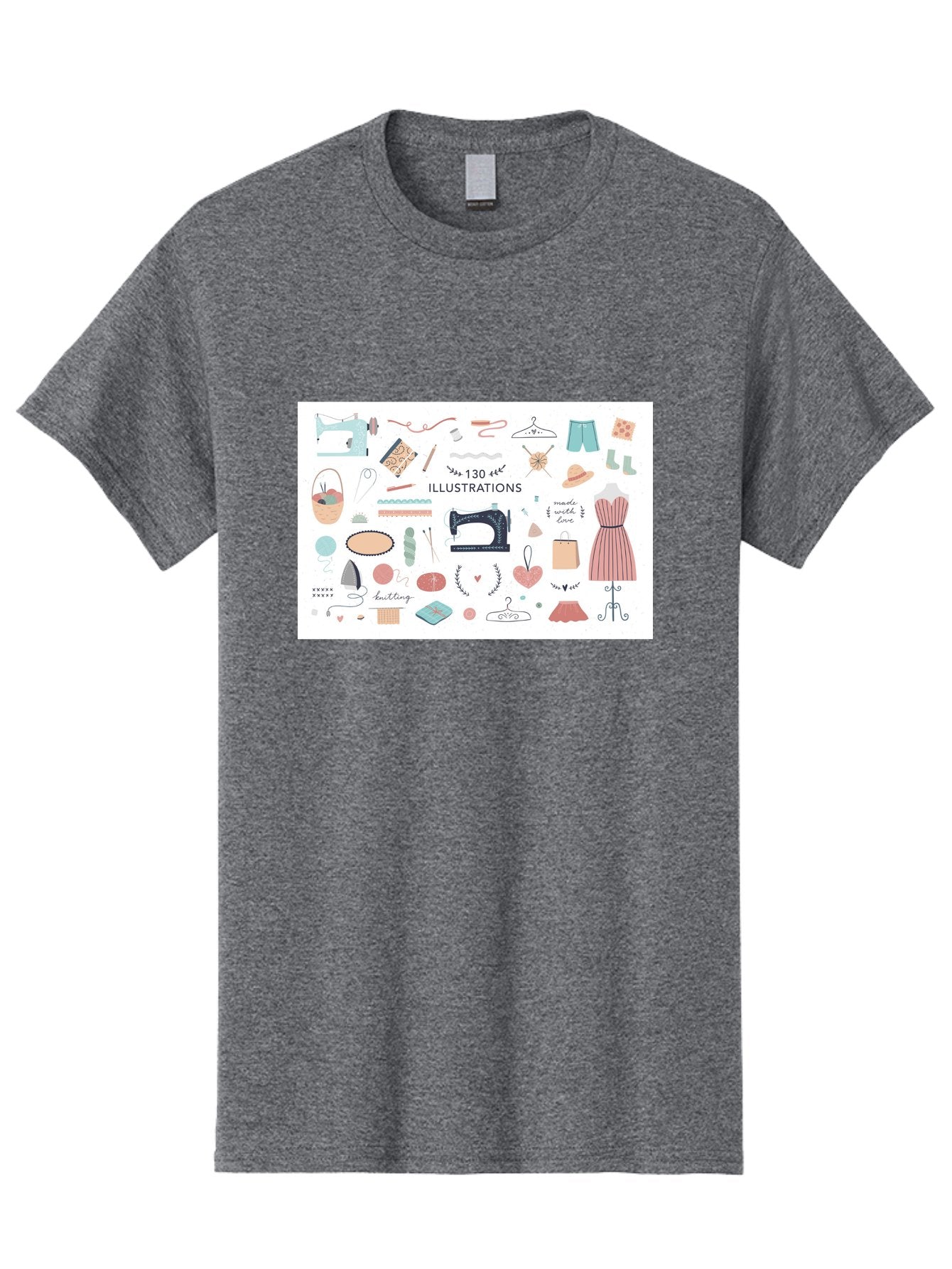 130-Illustrations Men'S Graphic Tee, 100% Cotton, Comfortable Casual Summer Wear, Machine Washable, Sewing Machine, Knitting Needles, Thread, Scissors, Clothes Hangers, Fashion Accessories, Diy Crafts, Handmade Clothing, 130 Illustrations, Aab997