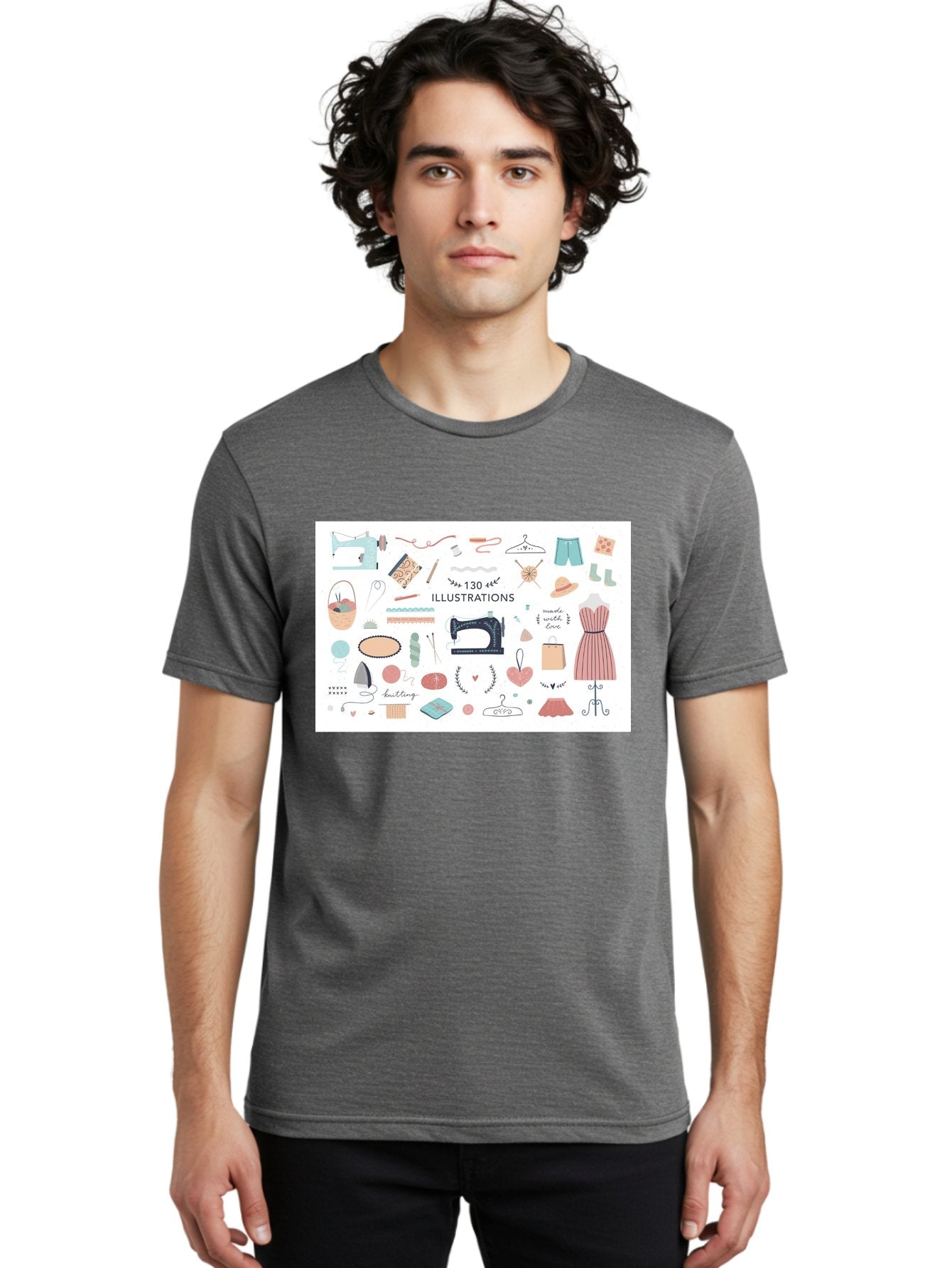 130-Illustrations Men'S Graphic Tee, 100% Cotton, Comfortable Casual Summer Wear, Machine Washable, Sewing Machine, Knitting Needles, Thread, Scissors, Clothes Hangers, Fashion Accessories, Diy Crafts, Handmade Clothing, 130 Illustrations, Aab997 19