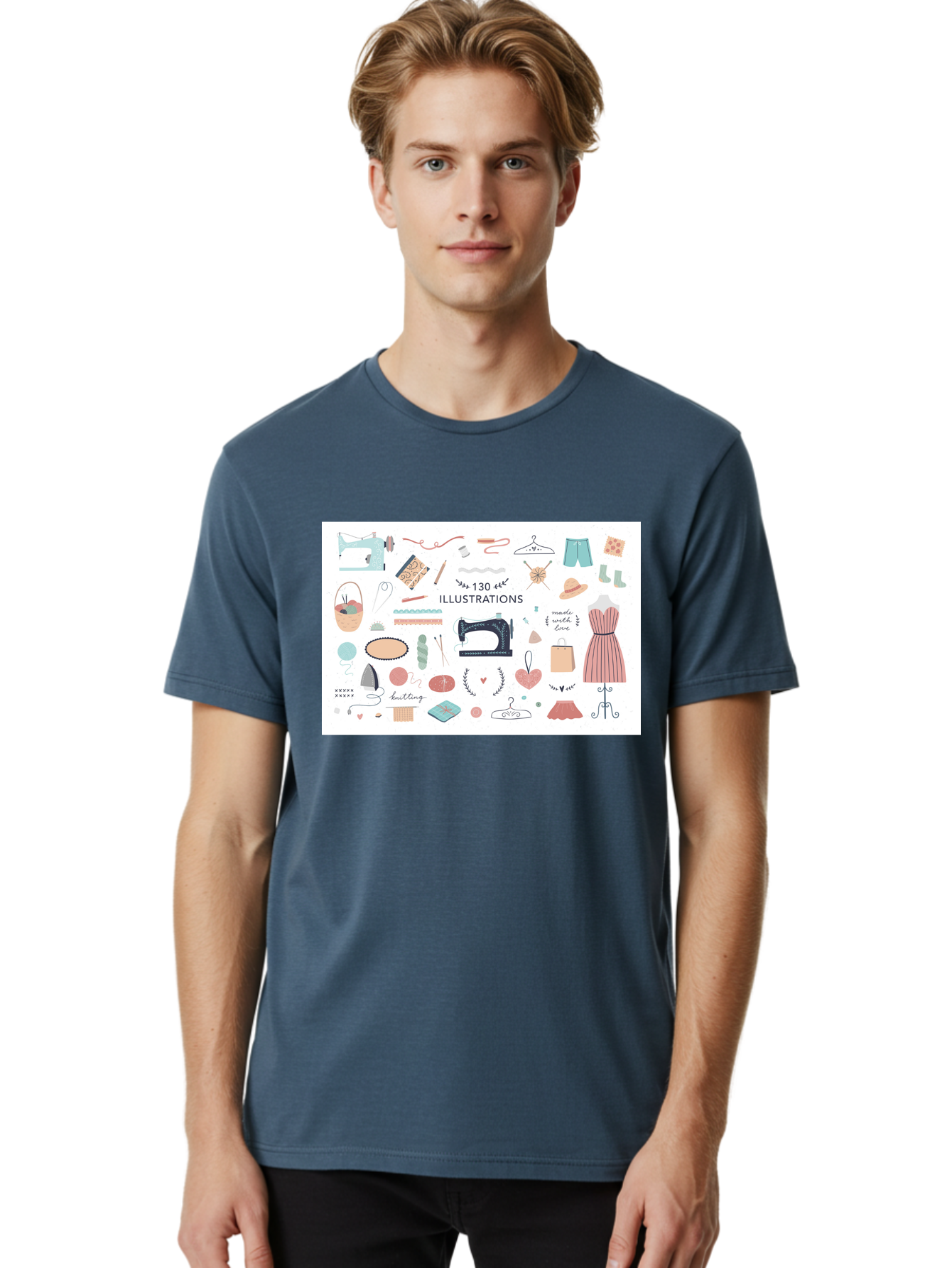 130-Illustrations Men'S Graphic Tee, 100% Cotton, Comfortable Casual Summer Wear, Machine Washable, Sewing Machine, Knitting Needles, Thread, Scissors, Clothes Hangers, Fashion Accessories, Diy Crafts, Handmade Clothing, 130 Illustrations, Aab997 14