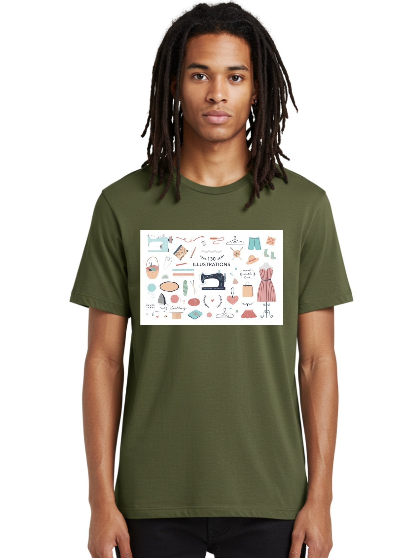 130-Illustrations Men'S Graphic Tee, 100% Cotton, Comfortable Casual Summer Wear, Machine Washable, Sewing Machine, Knitting Needles, Thread, Scissors, Clothes Hangers, Fashion Accessories, Diy Crafts, Handmade Clothing, 130 Illustrations, Aab997 17