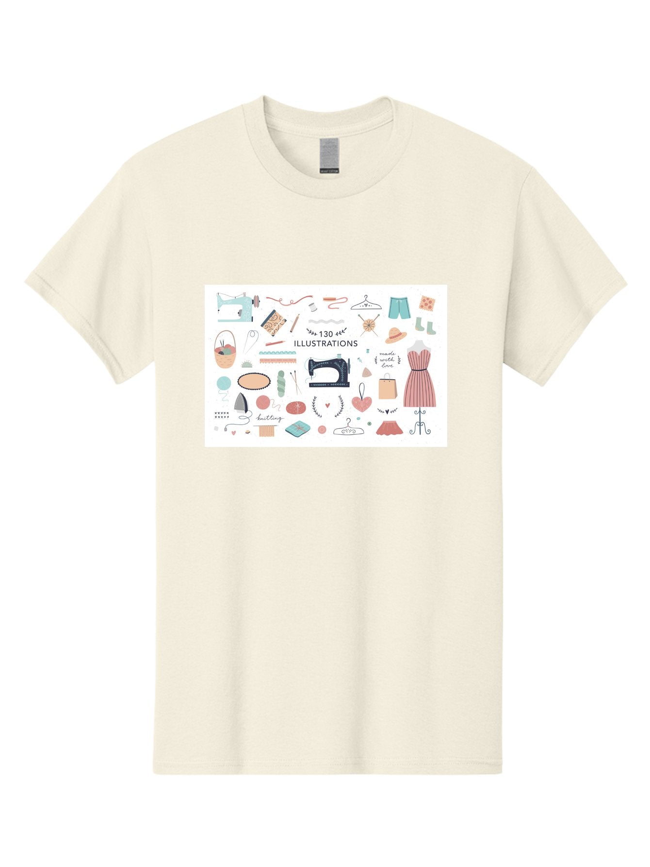 130-Illustrations Men'S Graphic Tee, 100% Cotton, Comfortable Casual Summer Wear, Machine Washable, Sewing Machine, Knitting Needles, Thread, Scissors, Clothes Hangers, Fashion Accessories, Diy Crafts, Handmade Clothing, 130 Illustrations, Aab997 13