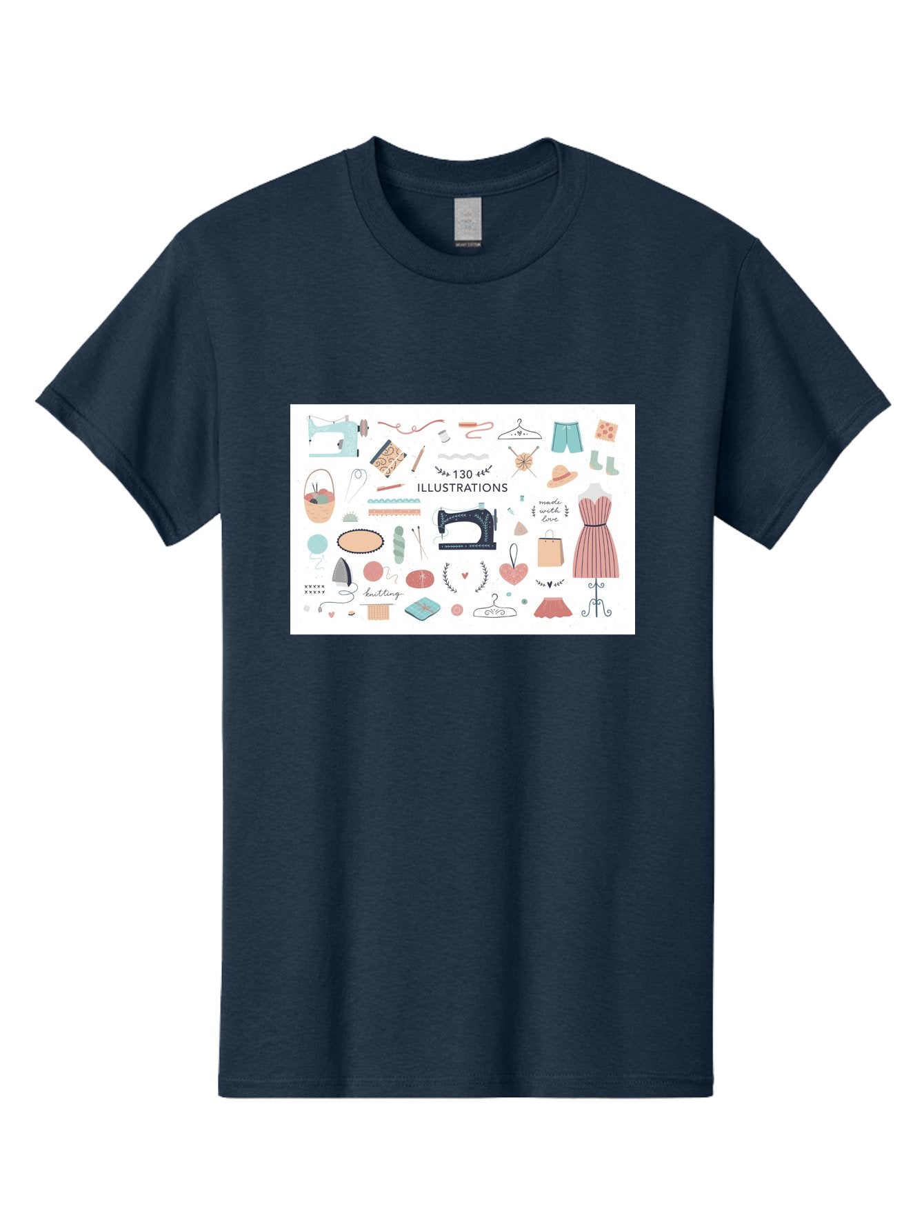 130-Illustrations Men'S Graphic Tee, 100% Cotton, Comfortable Casual Summer Wear, Machine Washable, Sewing Machine, Knitting Needles, Thread, Scissors, Clothes Hangers, Fashion Accessories, Diy Crafts, Handmade Clothing, 130 Illustrations, Aab997 7