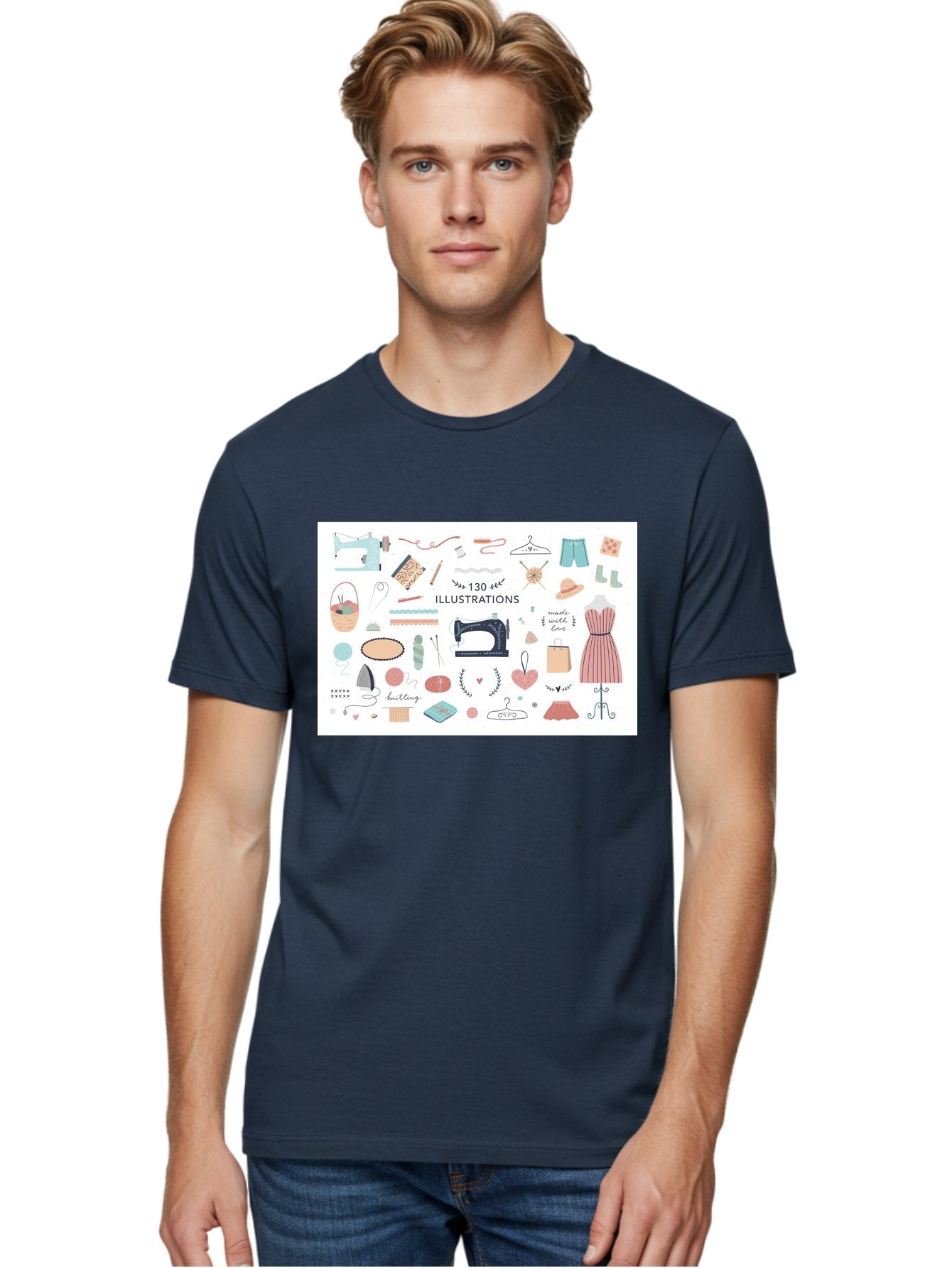 130-Illustrations Men'S Graphic Tee, 100% Cotton, Comfortable Casual Summer Wear, Machine Washable, Sewing Machine, Knitting Needles, Thread, Scissors, Clothes Hangers, Fashion Accessories, Diy Crafts, Handmade Clothing, 130 Illustrations, Aab997 16