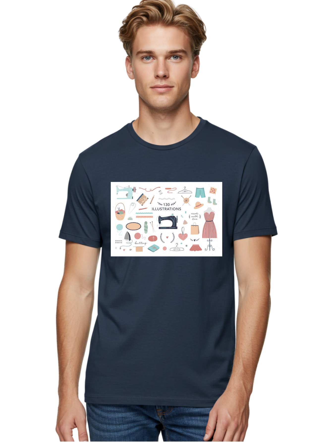 130-Illustrations Men'S Graphic Tee, 100% Cotton, Comfortable Casual Summer Wear, Machine Washable, Sewing Machine, Knitting Needles, Thread, Scissors, Clothes Hangers, Fashion Accessories, Diy Crafts, Handmade Clothing, 130 Illustrations, Aab997 26