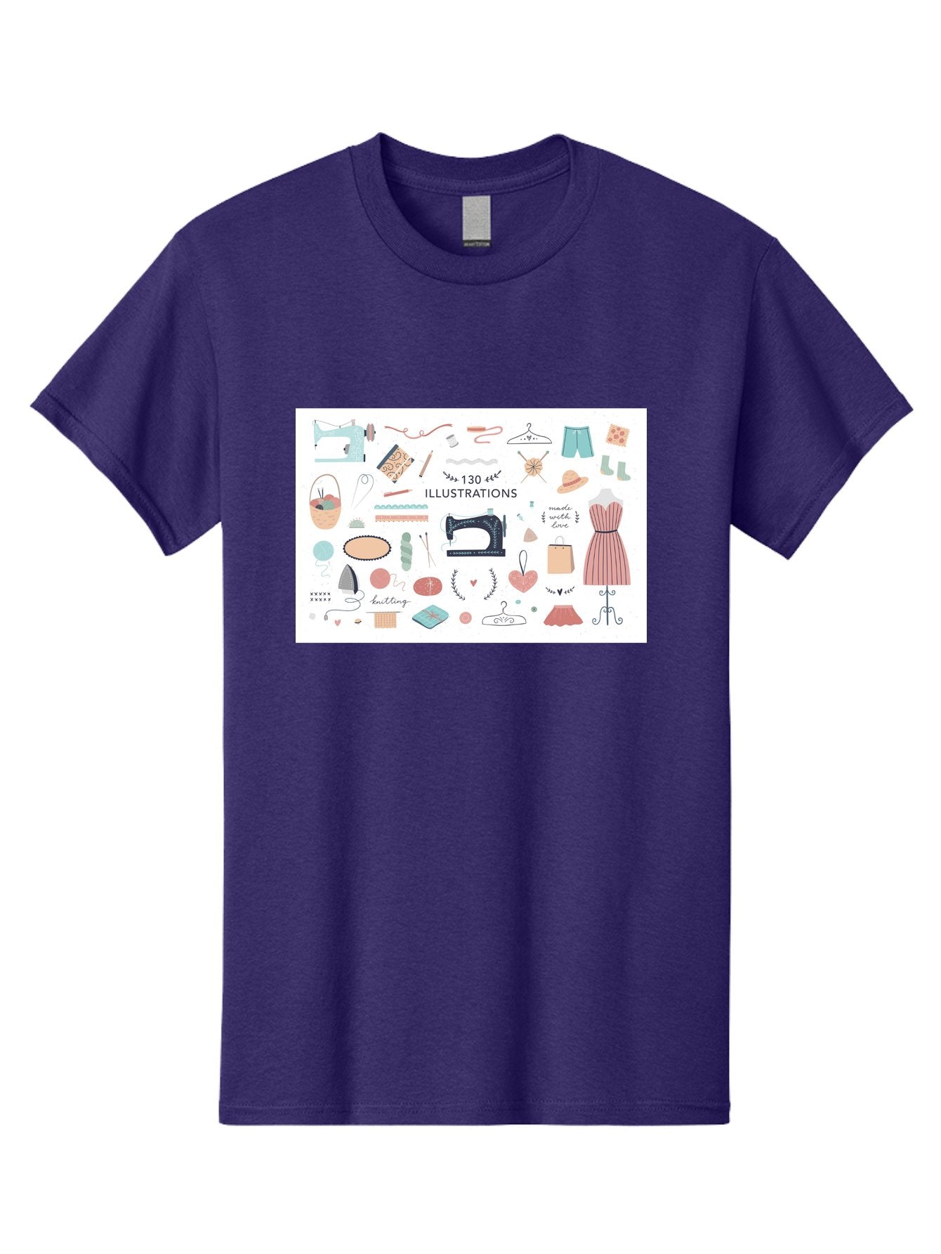 130-Illustrations Men'S Graphic Tee, 100% Cotton, Comfortable Casual Summer Wear, Machine Washable, Sewing Machine, Knitting Needles, Thread, Scissors, Clothes Hangers, Fashion Accessories, Diy Crafts, Handmade Clothing, 130 Illustrations, Aab997 3