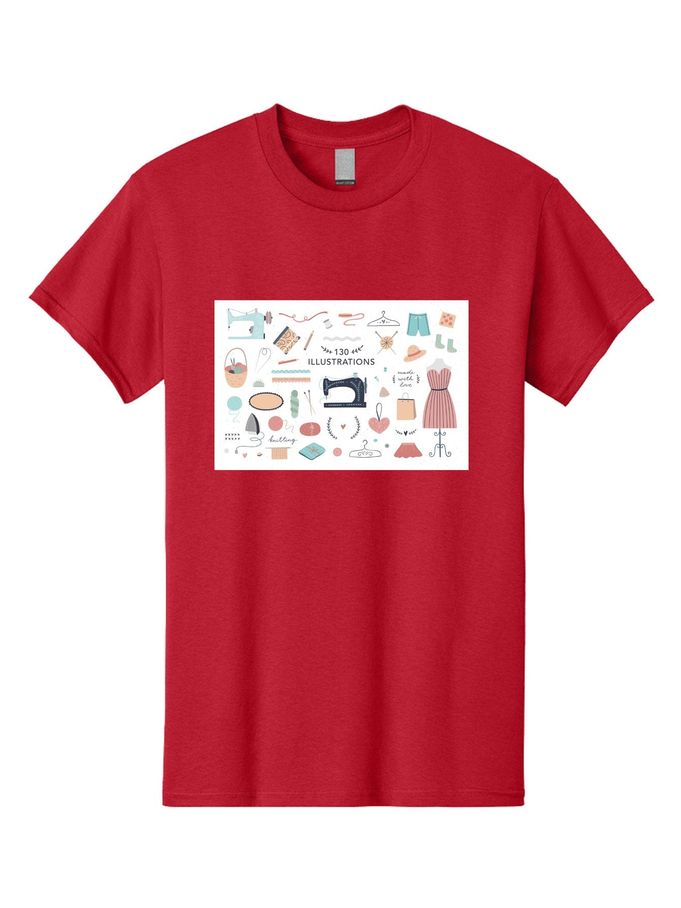 130-Illustrations Men'S Graphic Tee, 100% Cotton, Comfortable Casual Summer Wear, Machine Washable, Sewing Machine, Knitting Needles, Thread, Scissors, Clothes Hangers, Fashion Accessories, Diy Crafts, Handmade Clothing, 130 Illustrations, Aab997 12