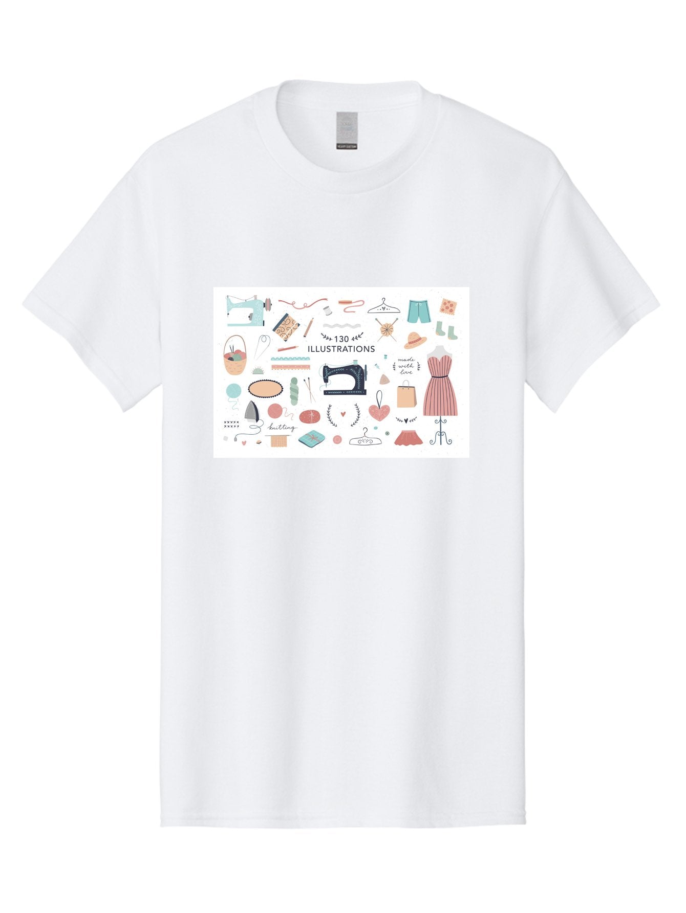 130-Illustrations Men'S Graphic Tee, 100% Cotton, Comfortable Casual Summer Wear, Machine Washable, Sewing Machine, Knitting Needles, Thread, Scissors, Clothes Hangers, Fashion Accessories, Diy Crafts, Handmade Clothing, 130 Illustrations, Aab997 5