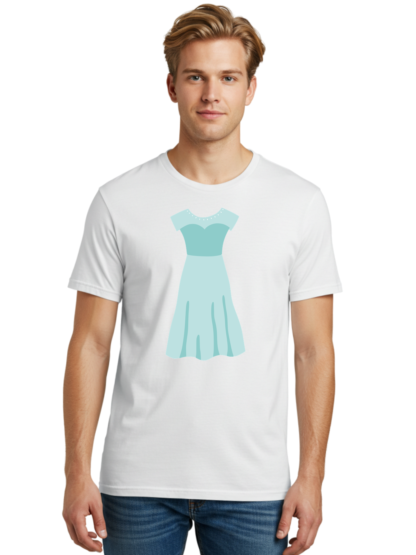 Baby-Blue-Sweetheart-Dress Men'S Graphic Tee, 100% Cotton, Comfortable Casual Summer Wear, Machine Washable, Simple Dress, Sweetheart Neckline, Short Sleeves, Knee-Length Dress, Minimalist Fashion, Simple Elegance, Feminine Style, Aab999