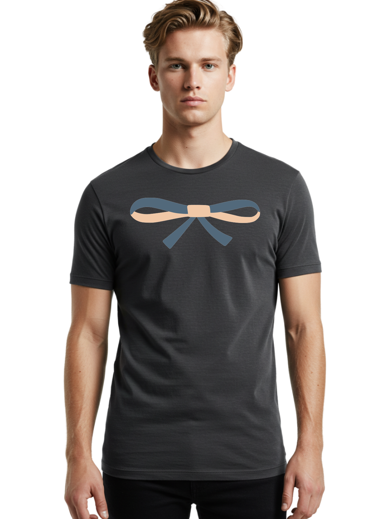 Blue-And-Beige-Bow Men'S Graphic Tee, 100% Cotton, Comfortable Casual Summer Wear, Machine Washable, Gift Wrapping, Decorative Ribbon, Bow Tie, Gift Decoration, Elegant Design, Stylish Presentation, Grey And Beige Ribbon Aac002 16