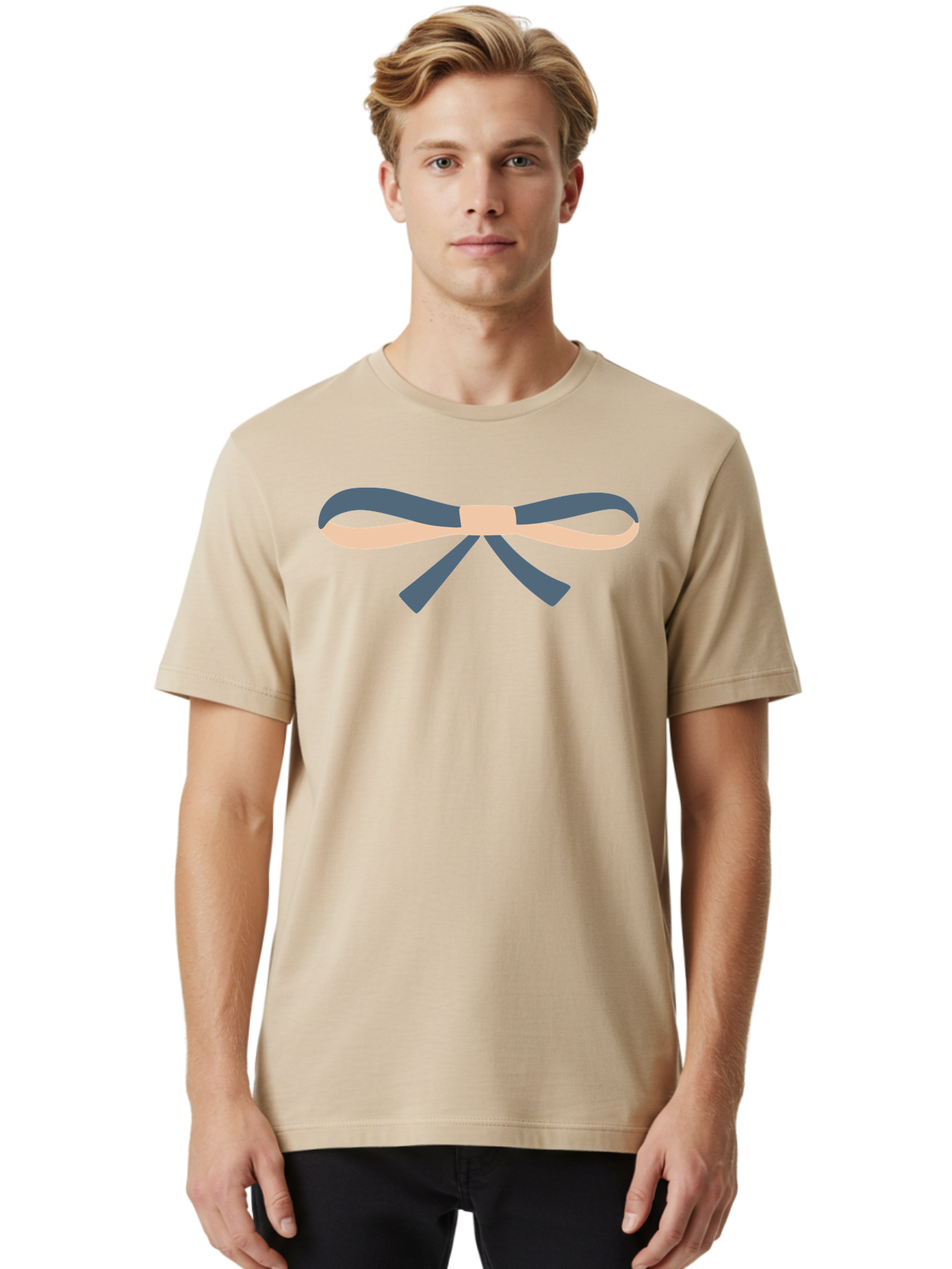 Blue-And-Beige-Bow Men'S Graphic Tee, 100% Cotton, Comfortable Casual Summer Wear, Machine Washable, Gift Wrapping, Decorative Ribbon, Bow Tie, Gift Decoration, Elegant Design, Stylish Presentation, Grey And Beige Ribbon Aac002 8