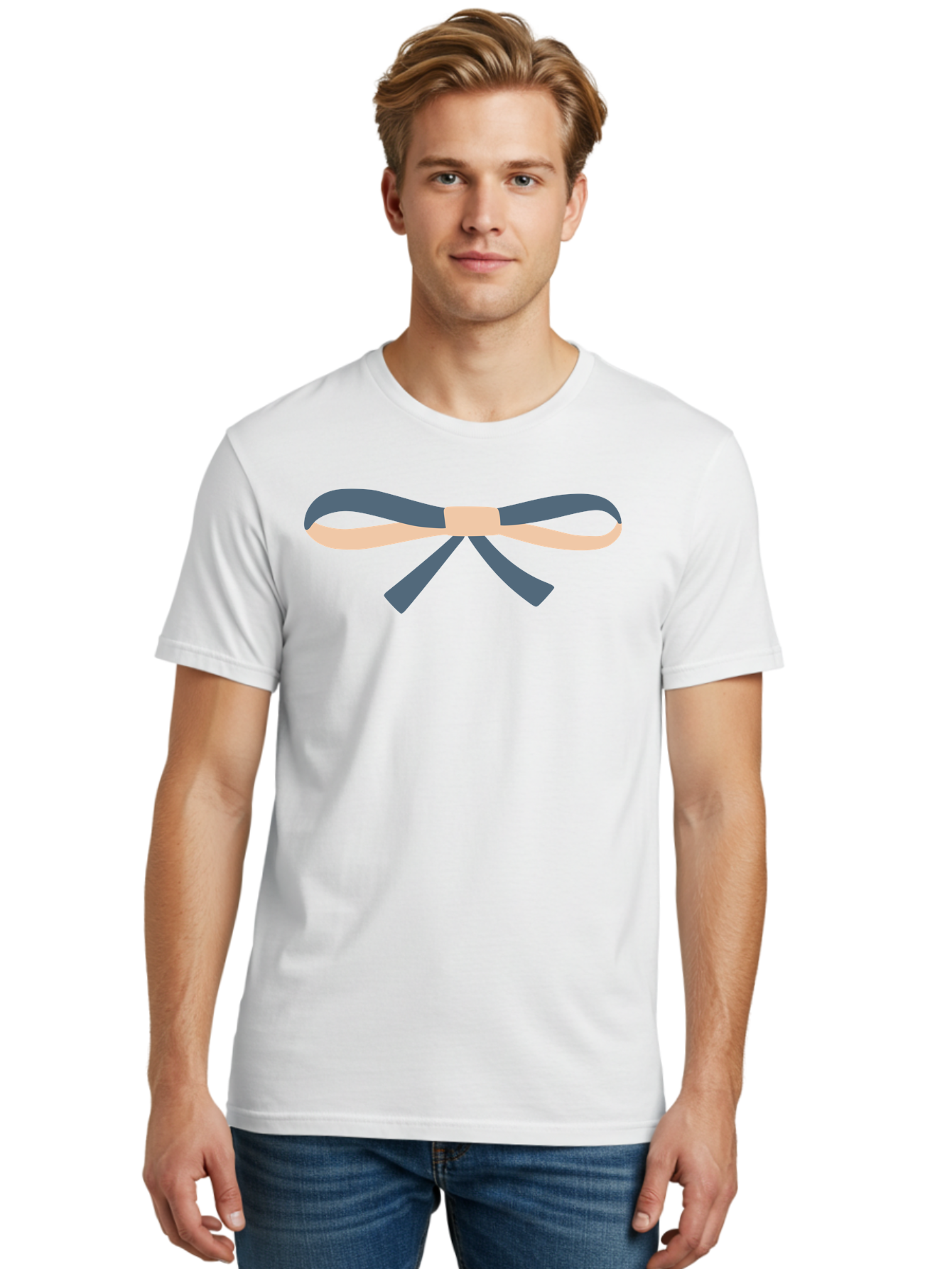 Blue-And-Beige-Bow Men'S Graphic Tee, 100% Cotton, Comfortable Casual Summer Wear, Machine Washable, Gift Wrapping, Decorative Ribbon, Bow Tie, Gift Decoration, Elegant Design, Stylish Presentation, Grey And Beige Ribbon Aac002 30