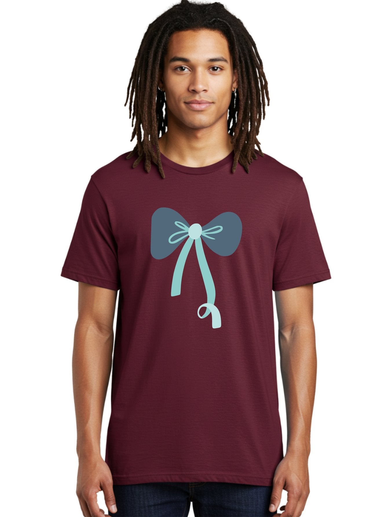 Bow-Ribbon Men'S Graphic Tee, 100% Cotton, Comfortable Casual Summer Wear, Machine Washable, Grey Bow, Blue Ribbon, Decorative Bow, Elegant Design, Stylish Accessory, Fashion Embellishment, Gift Wrapping, Party Decoration Aac004 26