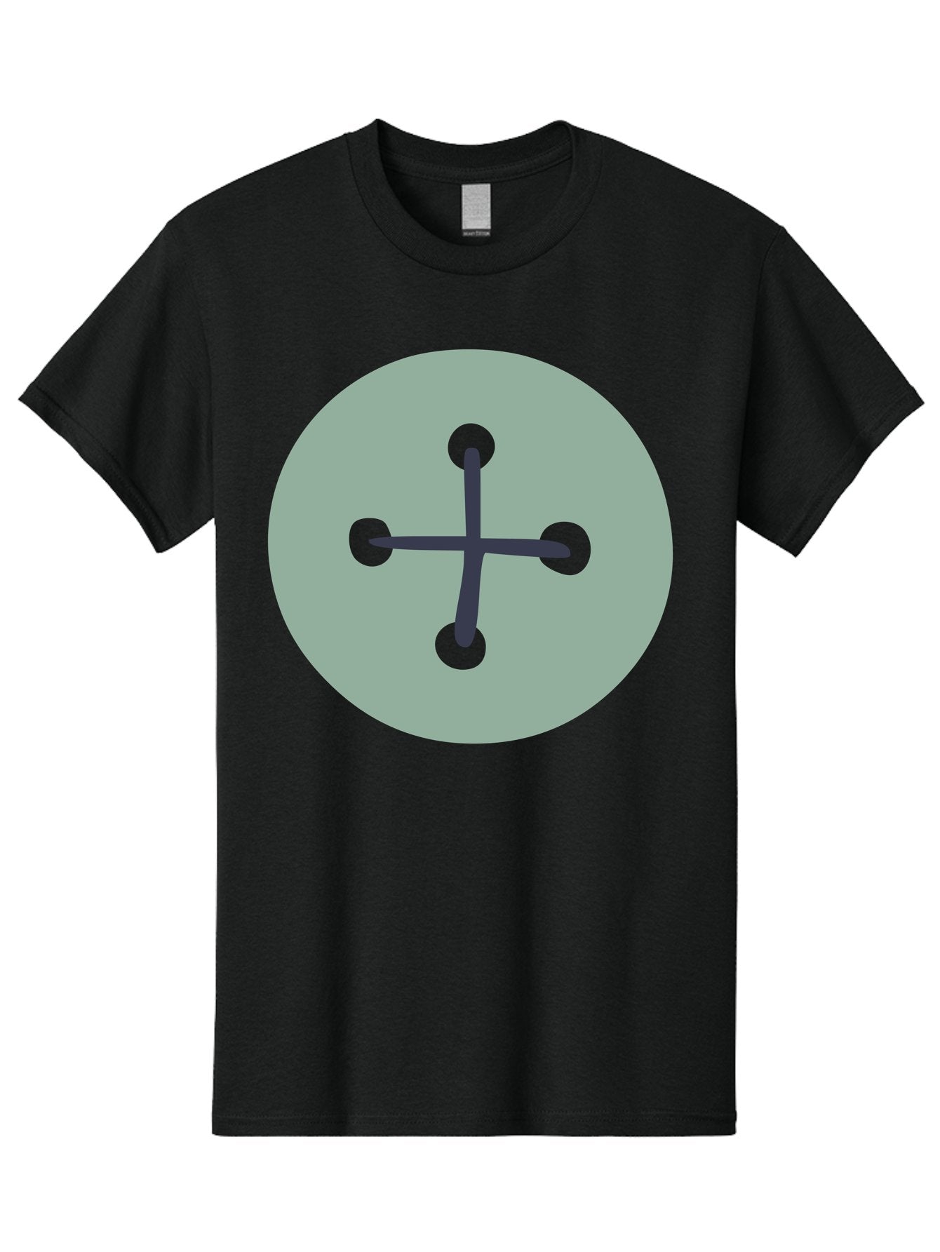 Button Men'S Graphic Tee, 100% Cotton, Comfortable Casual Summer Wear, Machine Washable, Dark Gray Plus Sign, Gray Circle, Green Dots, Simple Graphic, Minimalist Design, Geometric Shape, Abstract Art Aac005 11