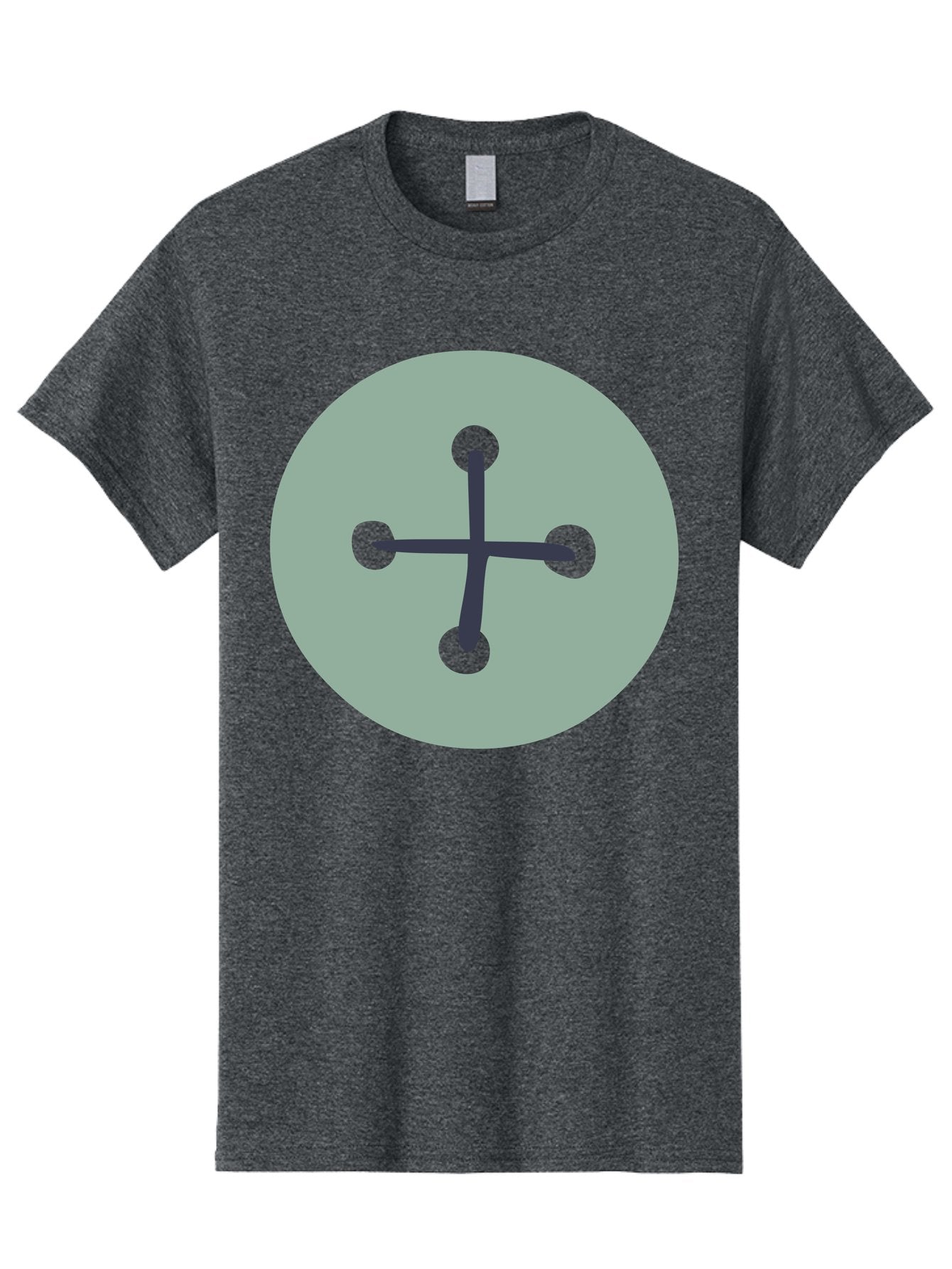 Button Men'S Graphic Tee, 100% Cotton, Comfortable Casual Summer Wear, Machine Washable, Dark Gray Plus Sign, Gray Circle, Green Dots, Simple Graphic, Minimalist Design, Geometric Shape, Abstract Art Aac005 14