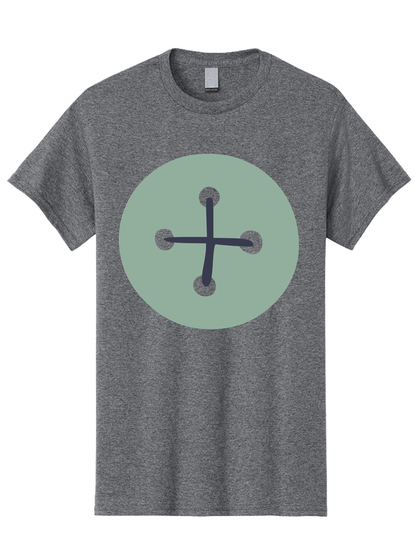 Button Men'S Graphic Tee, 100% Cotton, Comfortable Casual Summer Wear, Machine Washable, Dark Gray Plus Sign, Gray Circle, Green Dots, Simple Graphic, Minimalist Design, Geometric Shape, Abstract Art Aac005 5