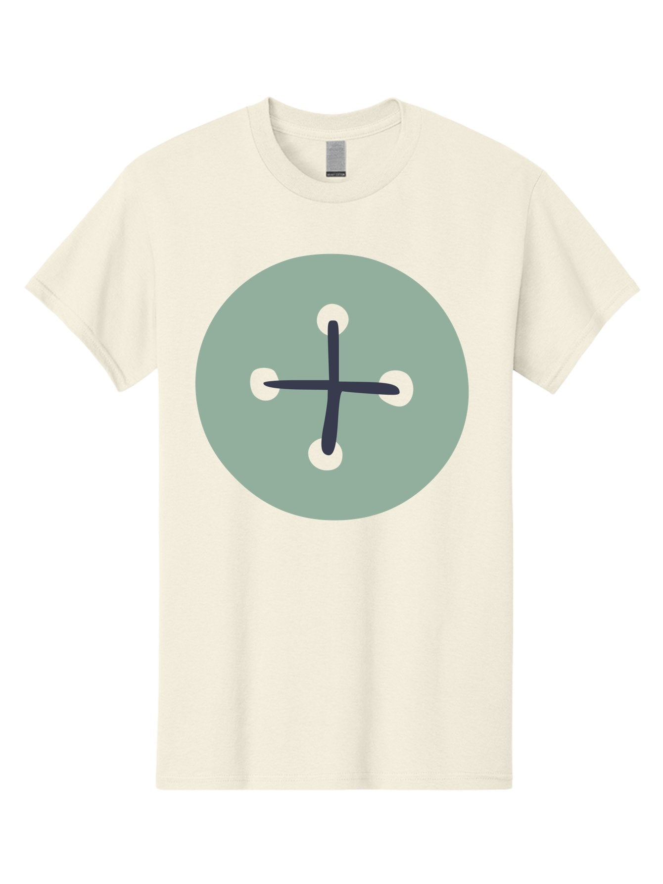 Button Men'S Graphic Tee, 100% Cotton, Comfortable Casual Summer Wear, Machine Washable, Dark Gray Plus Sign, Gray Circle, Green Dots, Simple Graphic, Minimalist Design, Geometric Shape, Abstract Art Aac005 13