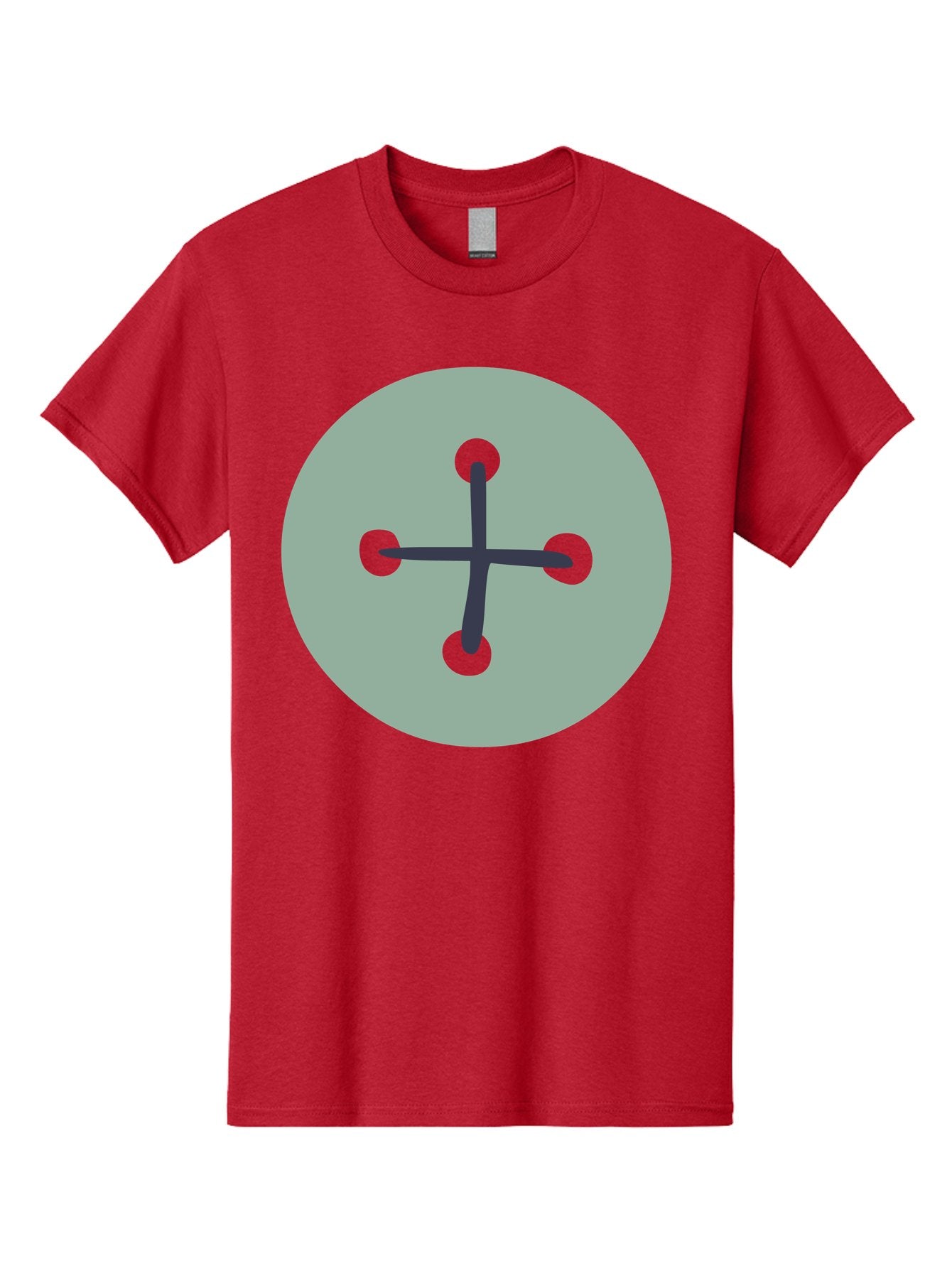 Button Men'S Graphic Tee, 100% Cotton, Comfortable Casual Summer Wear, Machine Washable, Dark Gray Plus Sign, Gray Circle, Green Dots, Simple Graphic, Minimalist Design, Geometric Shape, Abstract Art Aac005 15