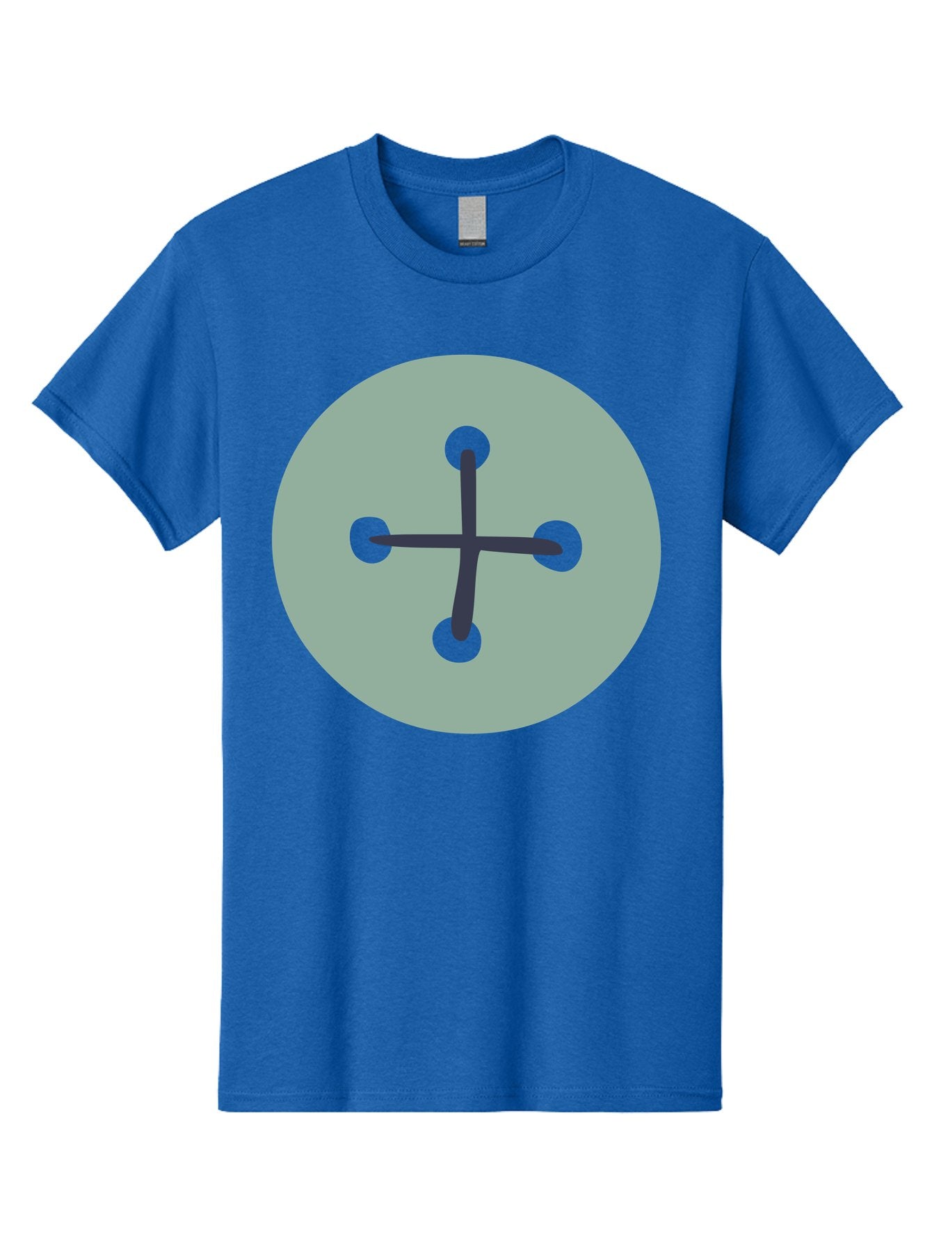 Button Men'S Graphic Tee, 100% Cotton, Comfortable Casual Summer Wear, Machine Washable, Dark Gray Plus Sign, Gray Circle, Green Dots, Simple Graphic, Minimalist Design, Geometric Shape, Abstract Art Aac005