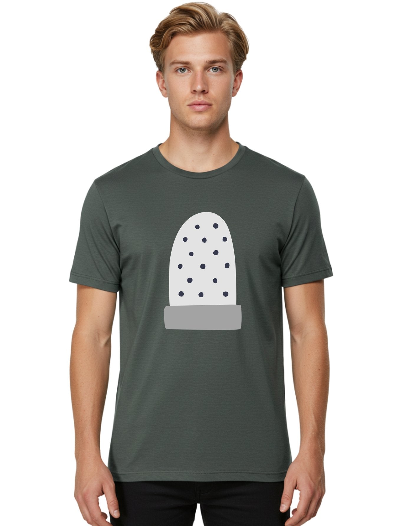 Cactus Men'S Graphic Tee, 100% Cotton, Comfortable Casual Summer Wear, Machine Washable, Cactus Plant, Potted Cactus, White Cactus, Black Dots, Simple Design, Modern Art, Minimalist Style, Abstract Shape, Decorative Element, Aac006 25