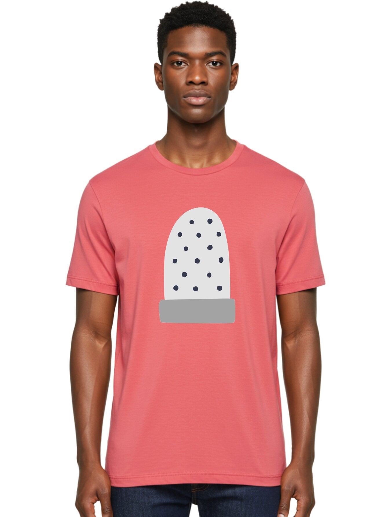 Cactus Men'S Graphic Tee, 100% Cotton, Comfortable Casual Summer Wear, Machine Washable, Cactus Plant, Potted Cactus, White Cactus, Black Dots, Simple Design, Modern Art, Minimalist Style, Abstract Shape, Decorative Element, Aac006 17