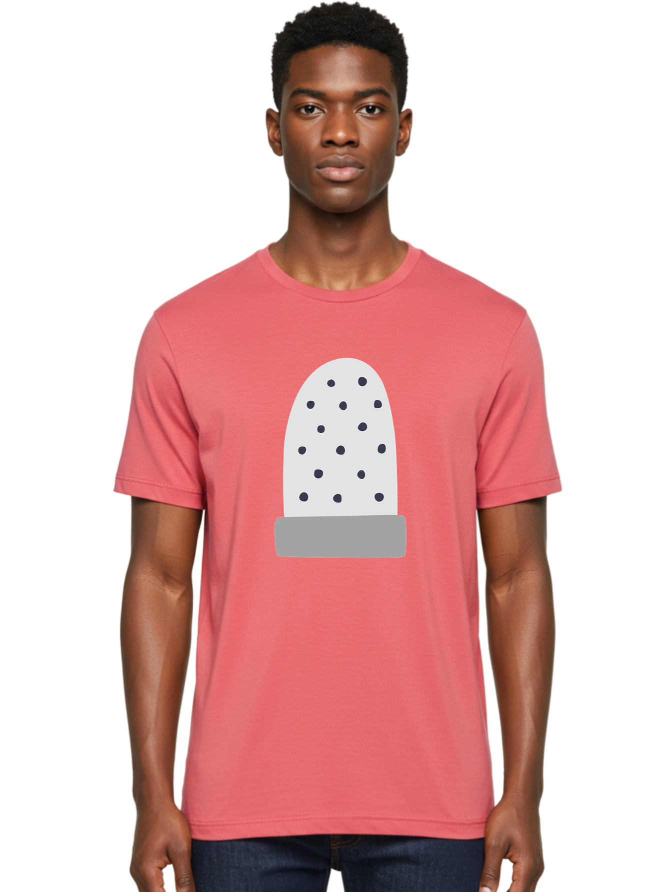 Cactus Men'S Graphic Tee, 100% Cotton, Comfortable Casual Summer Wear, Machine Washable, Cactus Plant, Potted Cactus, White Cactus, Black Dots, Simple Design, Modern Art, Minimalist Style, Abstract Shape, Decorative Element, Aac006 28