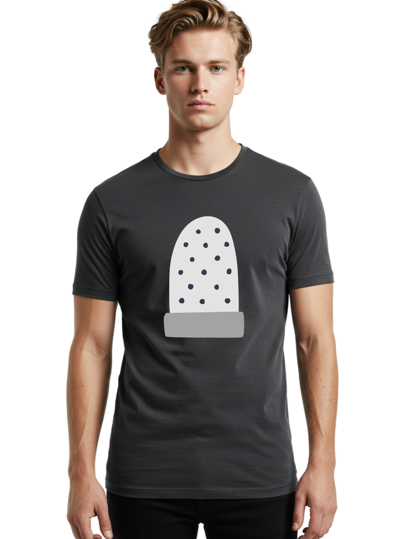 Cactus Men'S Graphic Tee, 100% Cotton, Comfortable Casual Summer Wear, Machine Washable, Cactus Plant, Potted Cactus, White Cactus, Black Dots, Simple Design, Modern Art, Minimalist Style, Abstract Shape, Decorative Element, Aac006 26