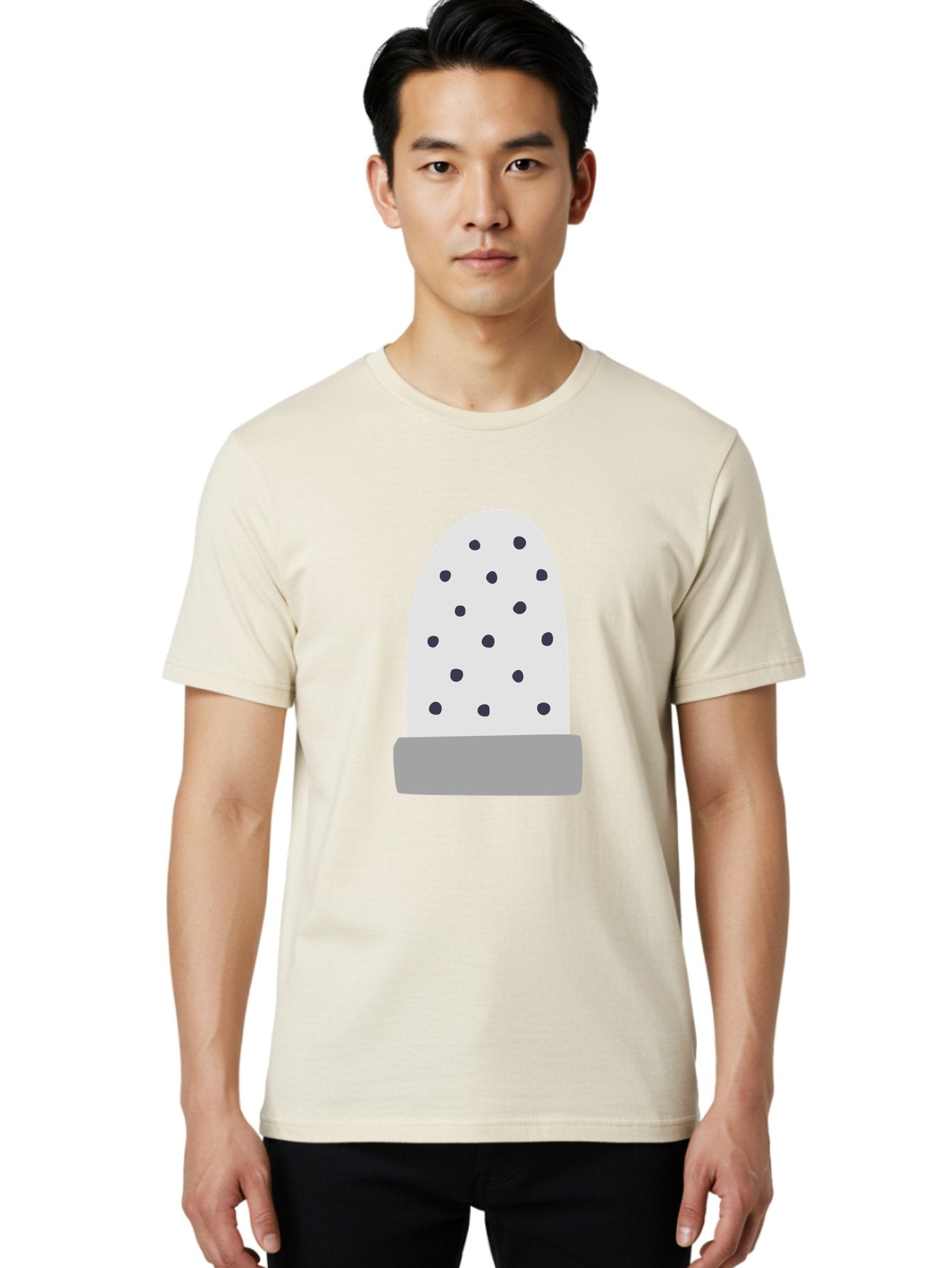 Cactus Men'S Graphic Tee, 100% Cotton, Comfortable Casual Summer Wear, Machine Washable, Cactus Plant, Potted Cactus, White Cactus, Black Dots, Simple Design, Modern Art, Minimalist Style, Abstract Shape, Decorative Element, Aac006 29