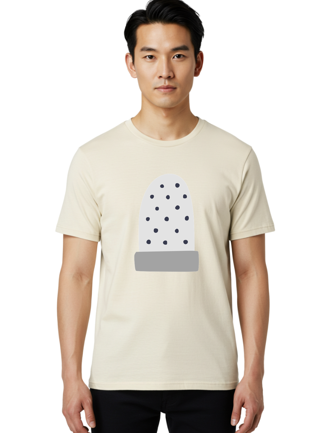 Cactus Men'S Graphic Tee, 100% Cotton, Comfortable Casual Summer Wear, Machine Washable, Cactus Plant, Potted Cactus, White Cactus, Black Dots, Simple Design, Modern Art, Minimalist Style, Abstract Shape, Decorative Element, Aac006 4