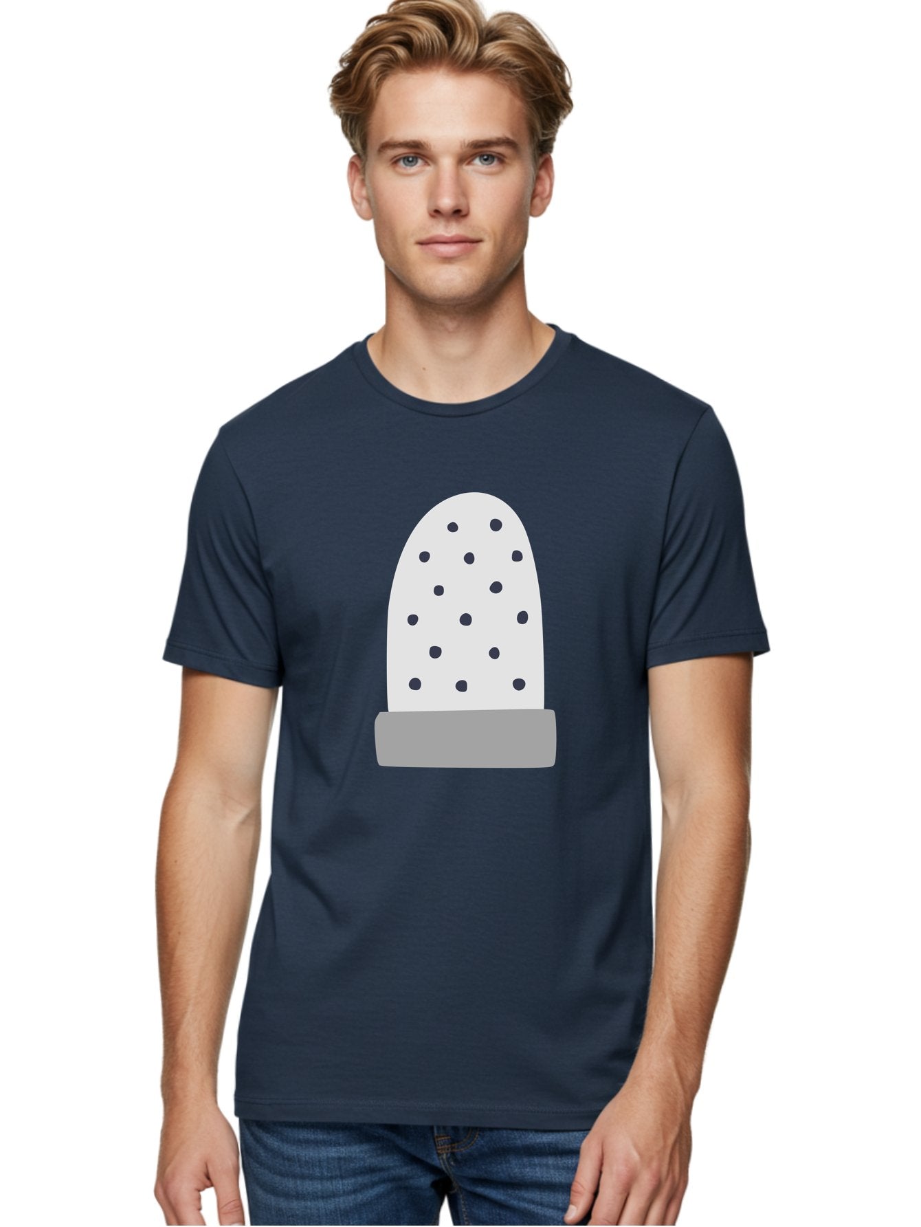 Cactus Men'S Graphic Tee, 100% Cotton, Comfortable Casual Summer Wear, Machine Washable, Cactus Plant, Potted Cactus, White Cactus, Black Dots, Simple Design, Modern Art, Minimalist Style, Abstract Shape, Decorative Element, Aac006 21