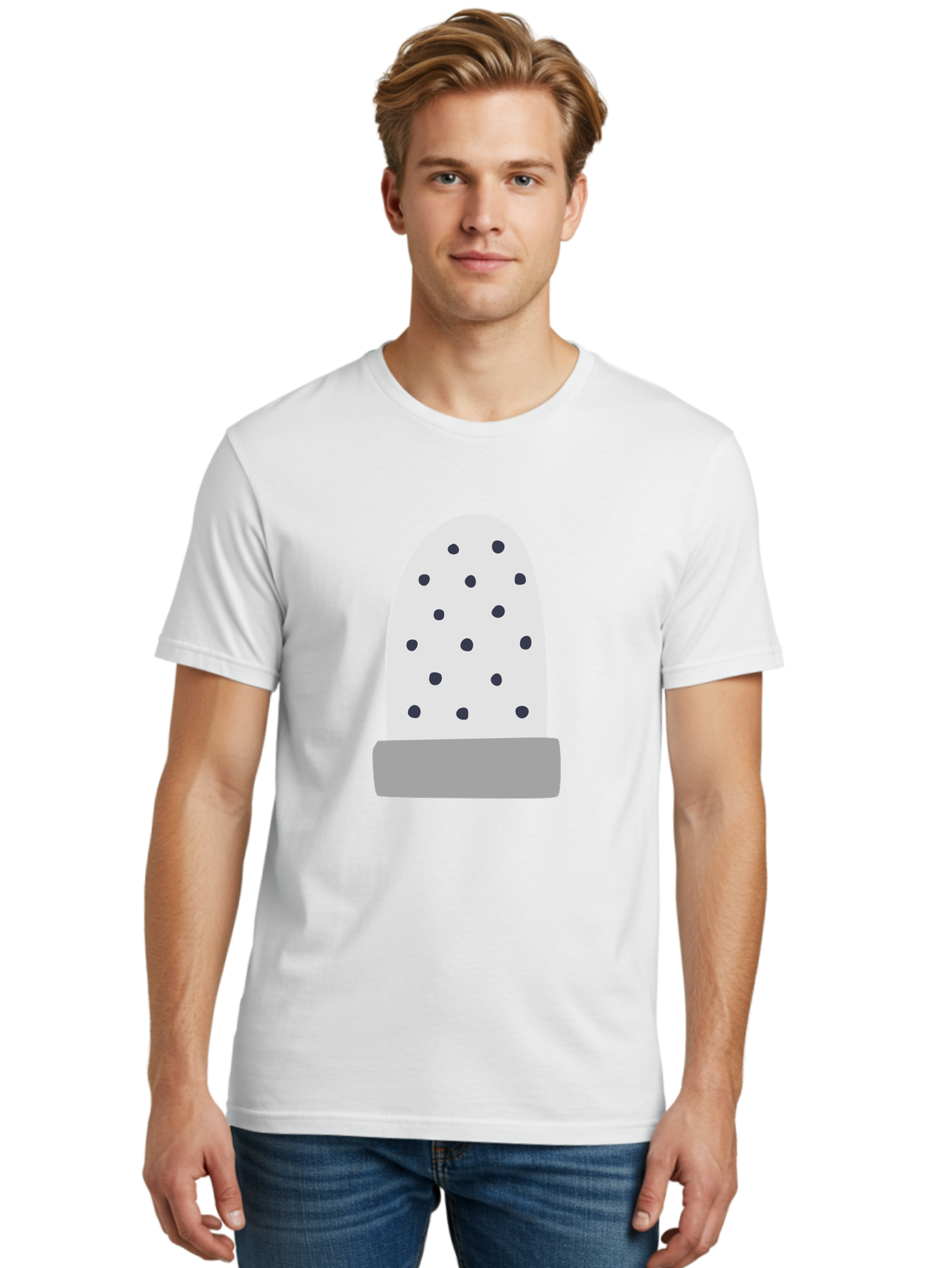 Cactus Men'S Graphic Tee, 100% Cotton, Comfortable Casual Summer Wear, Machine Washable, Cactus Plant, Potted Cactus, White Cactus, Black Dots, Simple Design, Modern Art, Minimalist Style, Abstract Shape, Decorative Element, Aac006 22