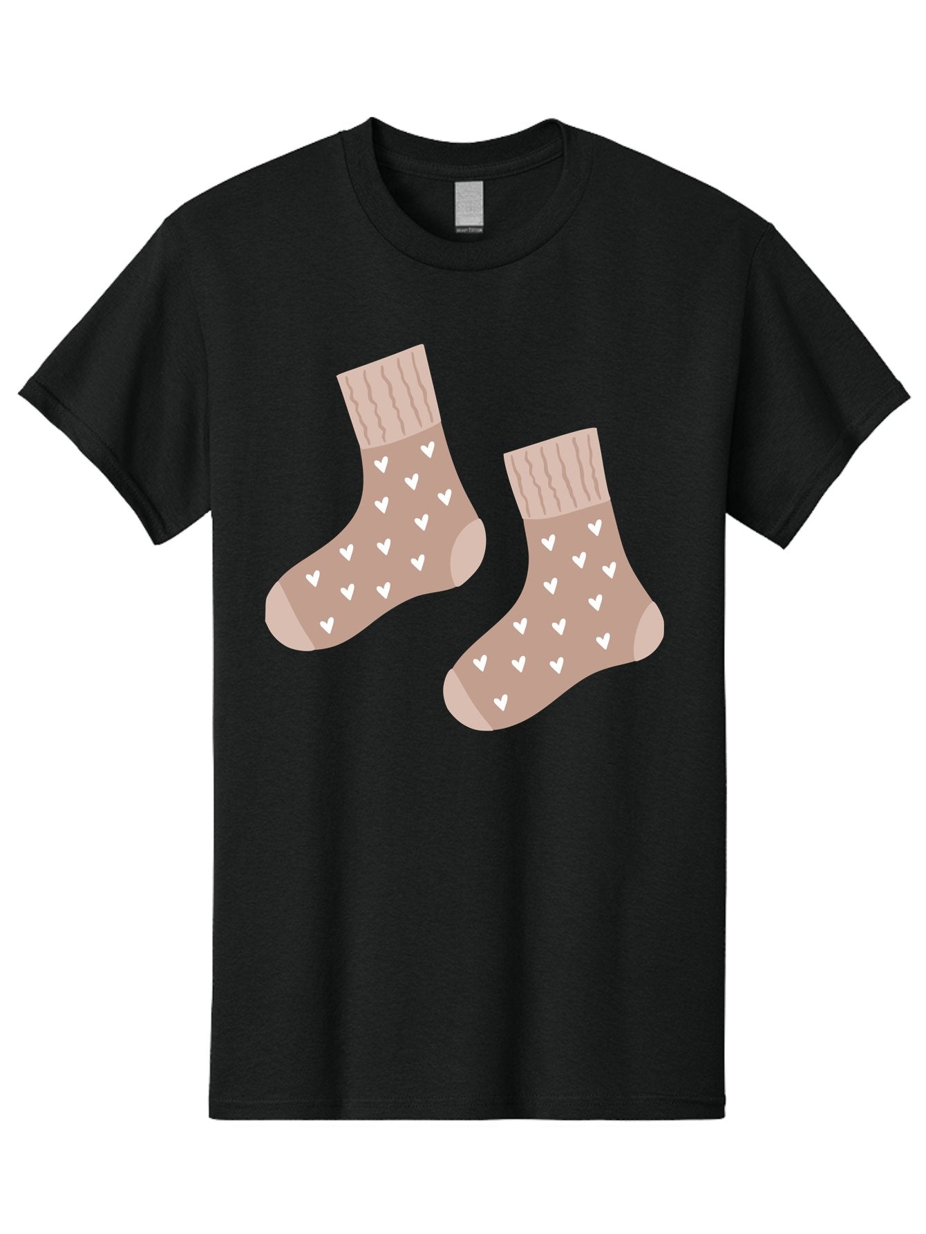 Cozy-Socks-With-Hearts Men'S Graphic Tee, 100% Cotton, Comfortable Casual Summer Wear, Machine Washable, Tan Socks, White Hearts, Cozy Footwear, Casual Fashion, Comfortable Socks, Heart Pattern, Soft Socks, Warm Socks, Everyday Wear, Aac009 13