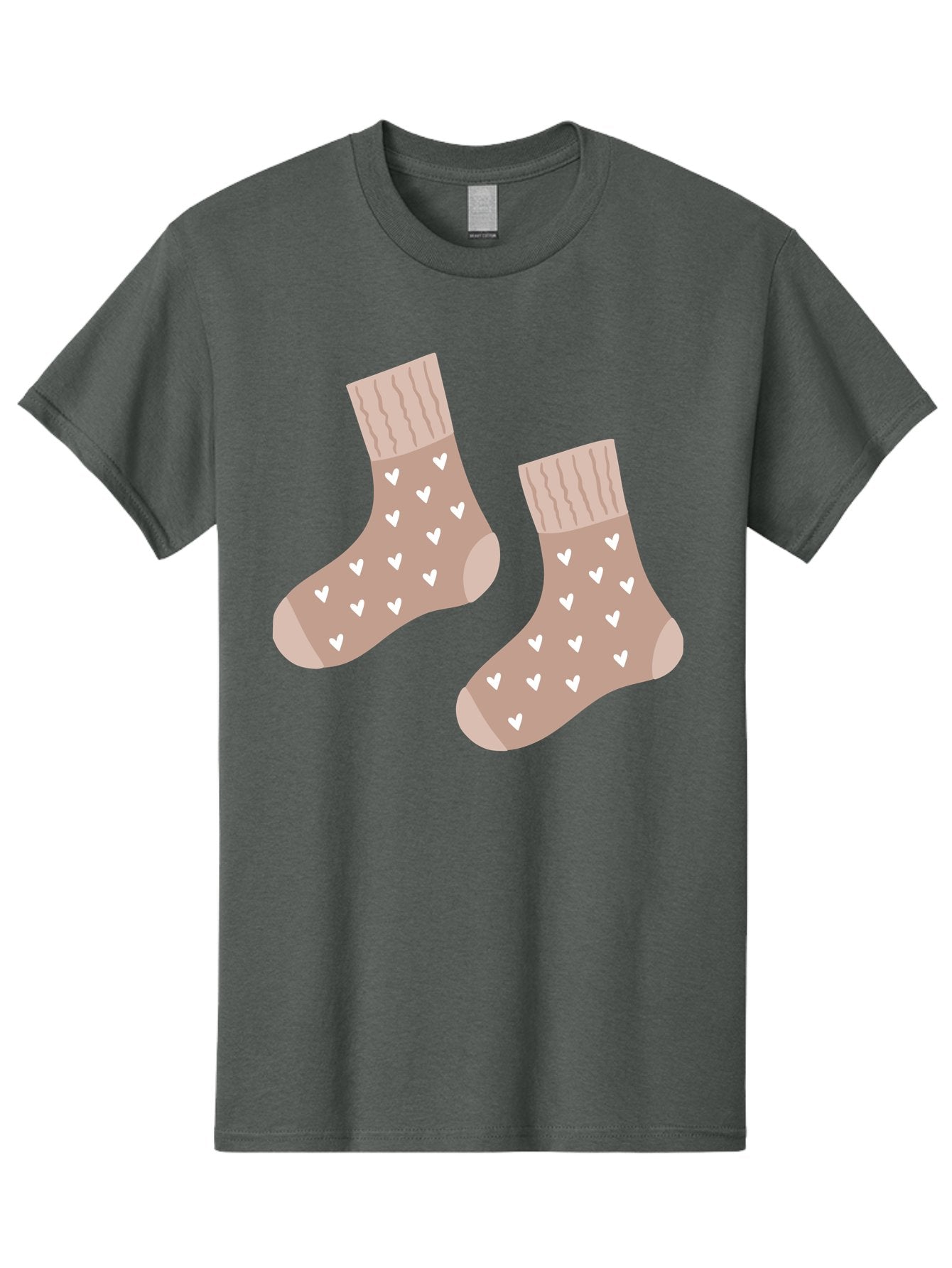 Cozy-Socks-With-Hearts Men'S Graphic Tee, 100% Cotton, Comfortable Casual Summer Wear, Machine Washable, Tan Socks, White Hearts, Cozy Footwear, Casual Fashion, Comfortable Socks, Heart Pattern, Soft Socks, Warm Socks, Everyday Wear, Aac009 5