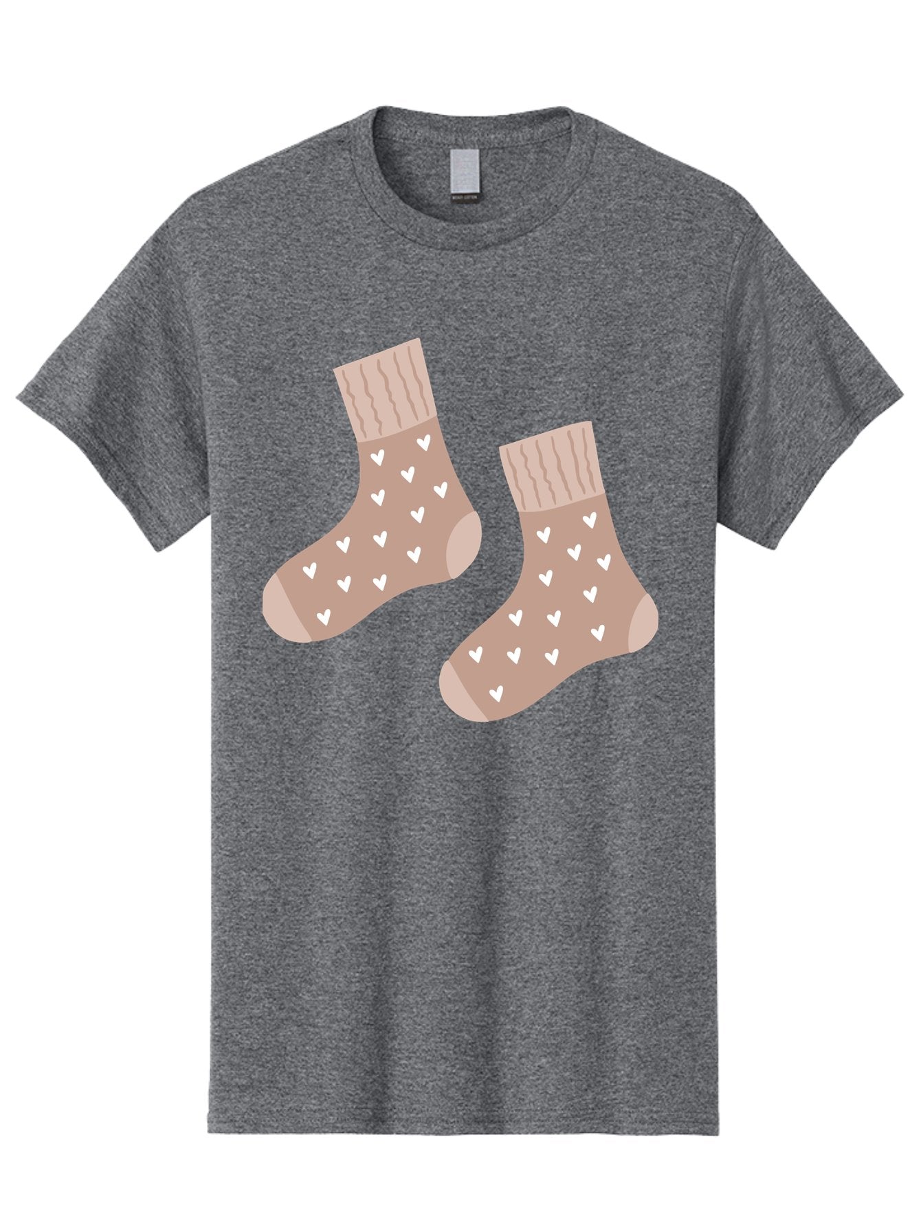 Cozy-Socks-With-Hearts Men'S Graphic Tee, 100% Cotton, Comfortable Casual Summer Wear, Machine Washable, Tan Socks, White Hearts, Cozy Footwear, Casual Fashion, Comfortable Socks, Heart Pattern, Soft Socks, Warm Socks, Everyday Wear, Aac009 10
