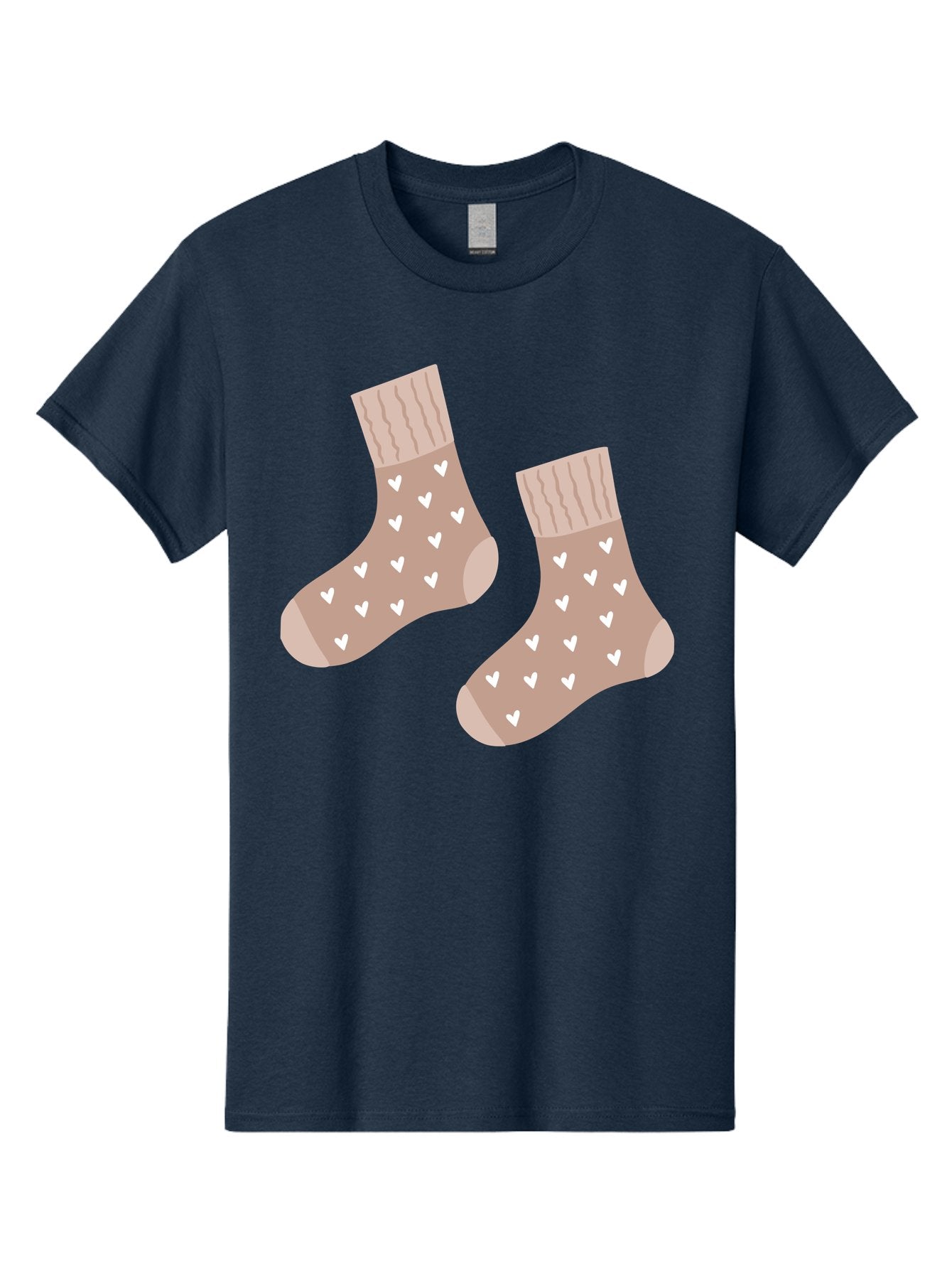 Cozy-Socks-With-Hearts Men'S Graphic Tee, 100% Cotton, Comfortable Casual Summer Wear, Machine Washable, Tan Socks, White Hearts, Cozy Footwear, Casual Fashion, Comfortable Socks, Heart Pattern, Soft Socks, Warm Socks, Everyday Wear, Aac009 7