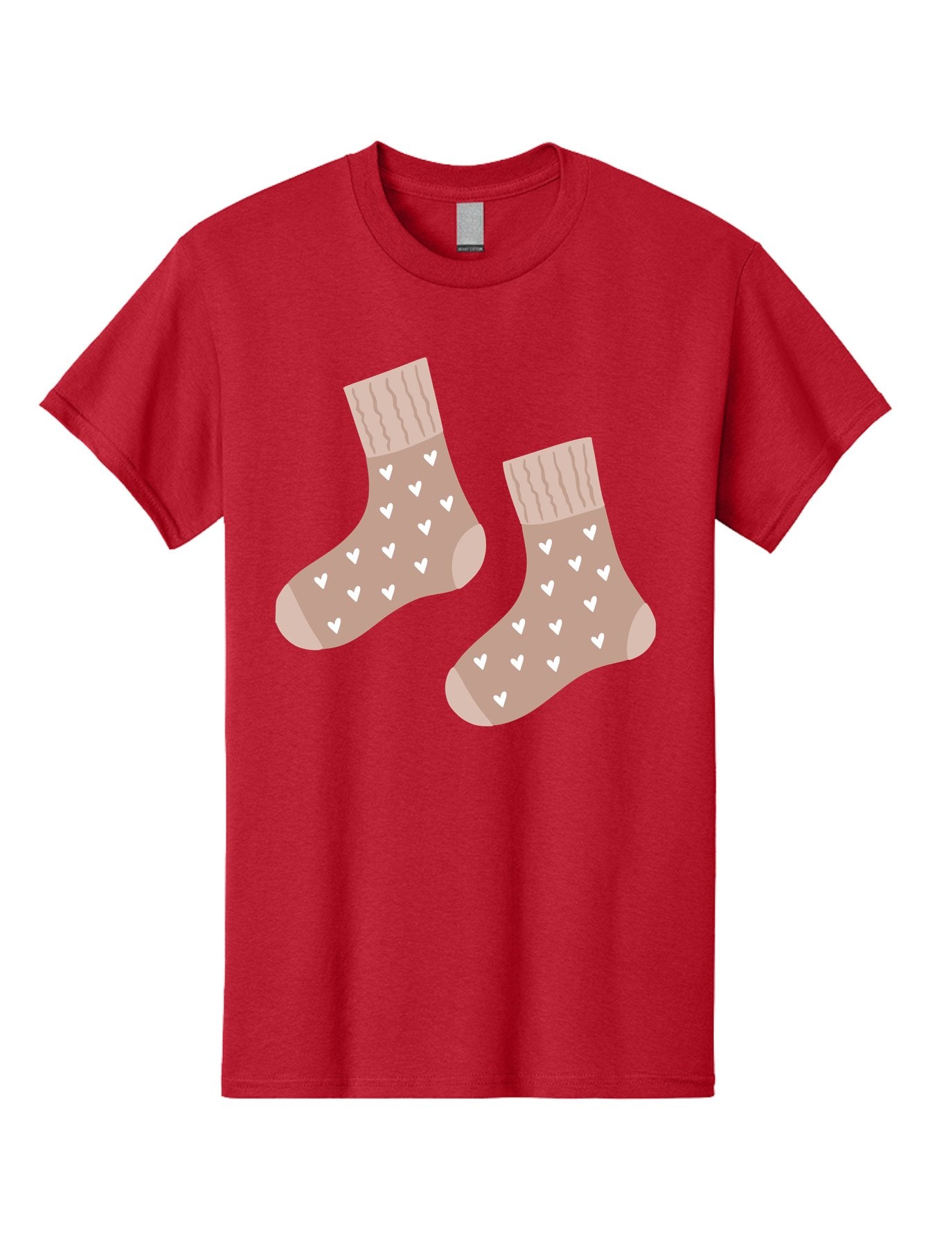 Cozy-Socks-With-Hearts Men'S Graphic Tee, 100% Cotton, Comfortable Casual Summer Wear, Machine Washable, Tan Socks, White Hearts, Cozy Footwear, Casual Fashion, Comfortable Socks, Heart Pattern, Soft Socks, Warm Socks, Everyday Wear, Aac009 14