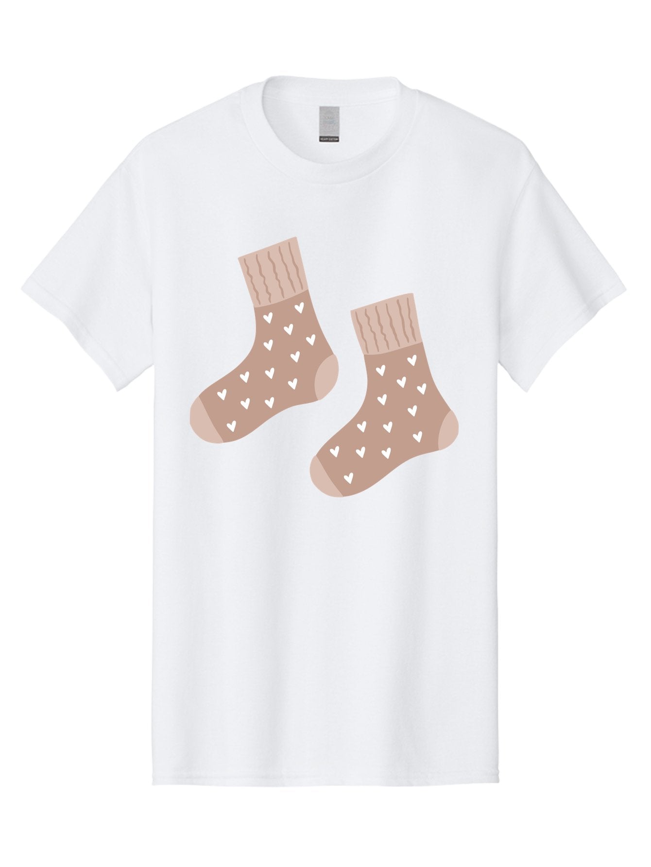 Cozy-Socks-With-Hearts Men'S Graphic Tee, 100% Cotton, Comfortable Casual Summer Wear, Machine Washable, Tan Socks, White Hearts, Cozy Footwear, Casual Fashion, Comfortable Socks, Heart Pattern, Soft Socks, Warm Socks, Everyday Wear, Aac009 4