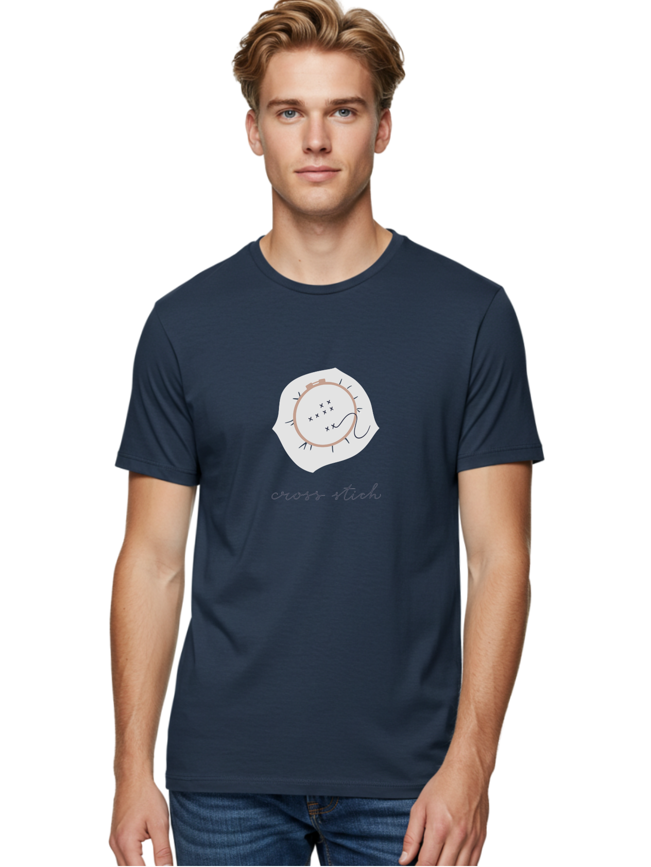 Cross-Stitch-1 Men'S Graphic Tee, 100% Cotton, Comfortable Casual Summer Wear, Machine Washable, Embroidery Hoop, Cross Stitch Pattern, Needlework Art, Hand-Stitched Design, Black Thread, Needle And Thread, Embroidery Inspiration, Aac010 8