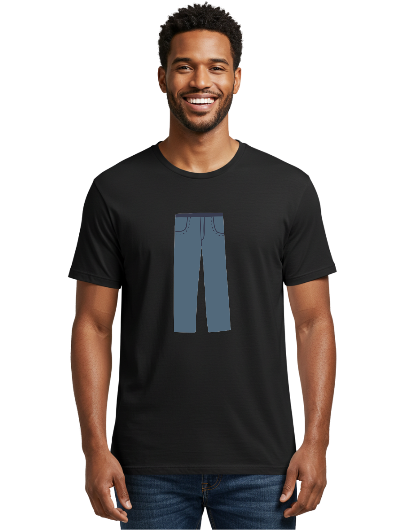 Dark-Blue-Jeans Men'S Graphic Tee, 100% Cotton, Comfortable Casual Summer Wear, Machine Washable, Gray Trousers, Straight Leg Pants, Simple Design, Minimalist Style, Fashion Illustration, Clothing Graphic, Dark Gray Color Aac014 28