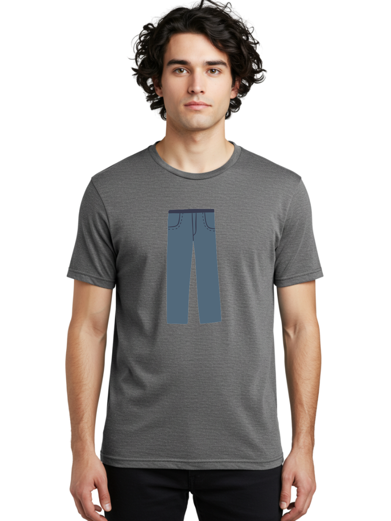 Dark-Blue-Jeans Men'S Graphic Tee, 100% Cotton, Comfortable Casual Summer Wear, Machine Washable, Gray Trousers, Straight Leg Pants, Simple Design, Minimalist Style, Fashion Illustration, Clothing Graphic, Dark Gray Color Aac014 10