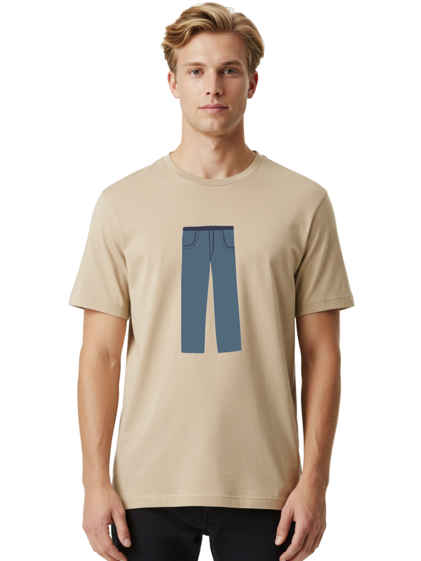 Dark-Blue-Jeans Men'S Graphic Tee, 100% Cotton, Comfortable Casual Summer Wear, Machine Washable, Gray Trousers, Straight Leg Pants, Simple Design, Minimalist Style, Fashion Illustration, Clothing Graphic, Dark Gray Color Aac014 30