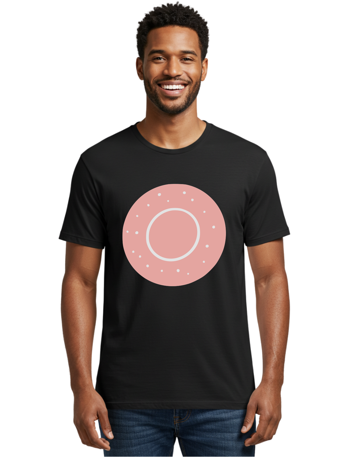 Donut Men'S Graphic Tee, 100% Cotton, Comfortable Casual Summer Wear, Machine Washable, Pink Donut, White Sprinkles, Sweet Treat, Tasty Pastry, Dessert Food, Baked Good, Ring Shaped, Food Illustration, Cute Design Aac019 24