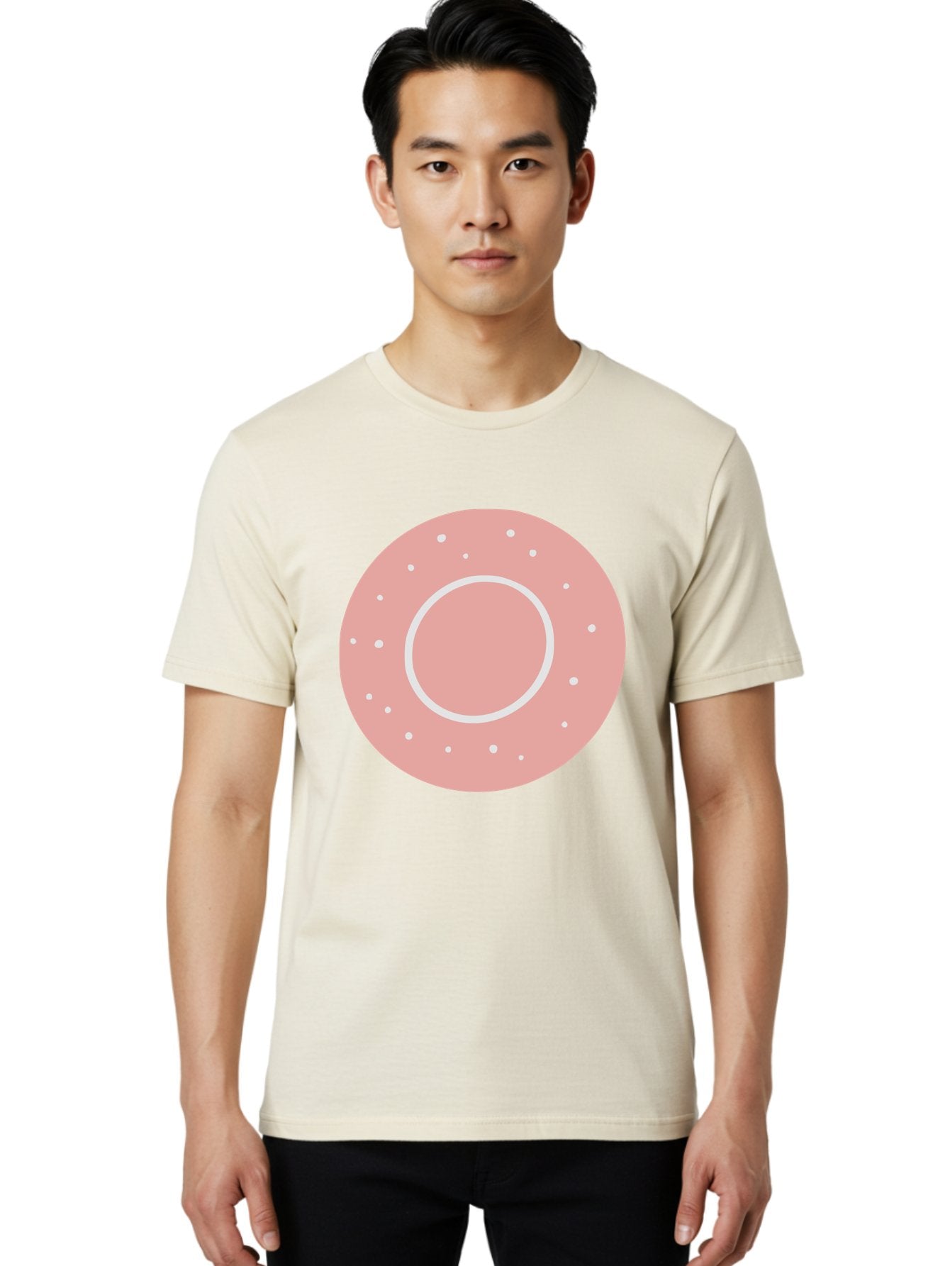 Donut Men'S Graphic Tee, 100% Cotton, Comfortable Casual Summer Wear, Machine Washable, Pink Donut, White Sprinkles, Sweet Treat, Tasty Pastry, Dessert Food, Baked Good, Ring Shaped, Food Illustration, Cute Design Aac019 24