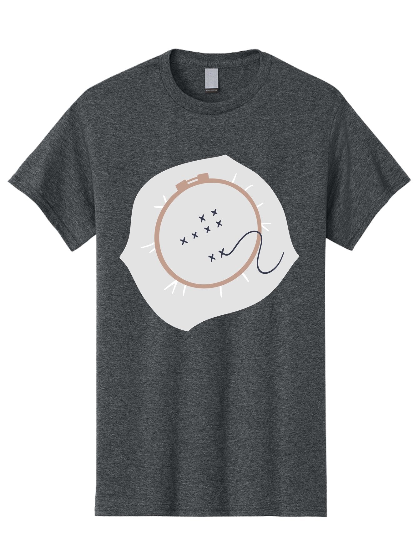 Embroidery-Hoop Men'S Graphic Tee, 100% Cotton, Comfortable Casual Summer Wear, Machine Washable, Embroidery Hoop, Stitching, Needlework, Sewing, Crafting, Diy Project, Handmade, Cross-Stitch Pattern, Thread, Fabric Art Aac027